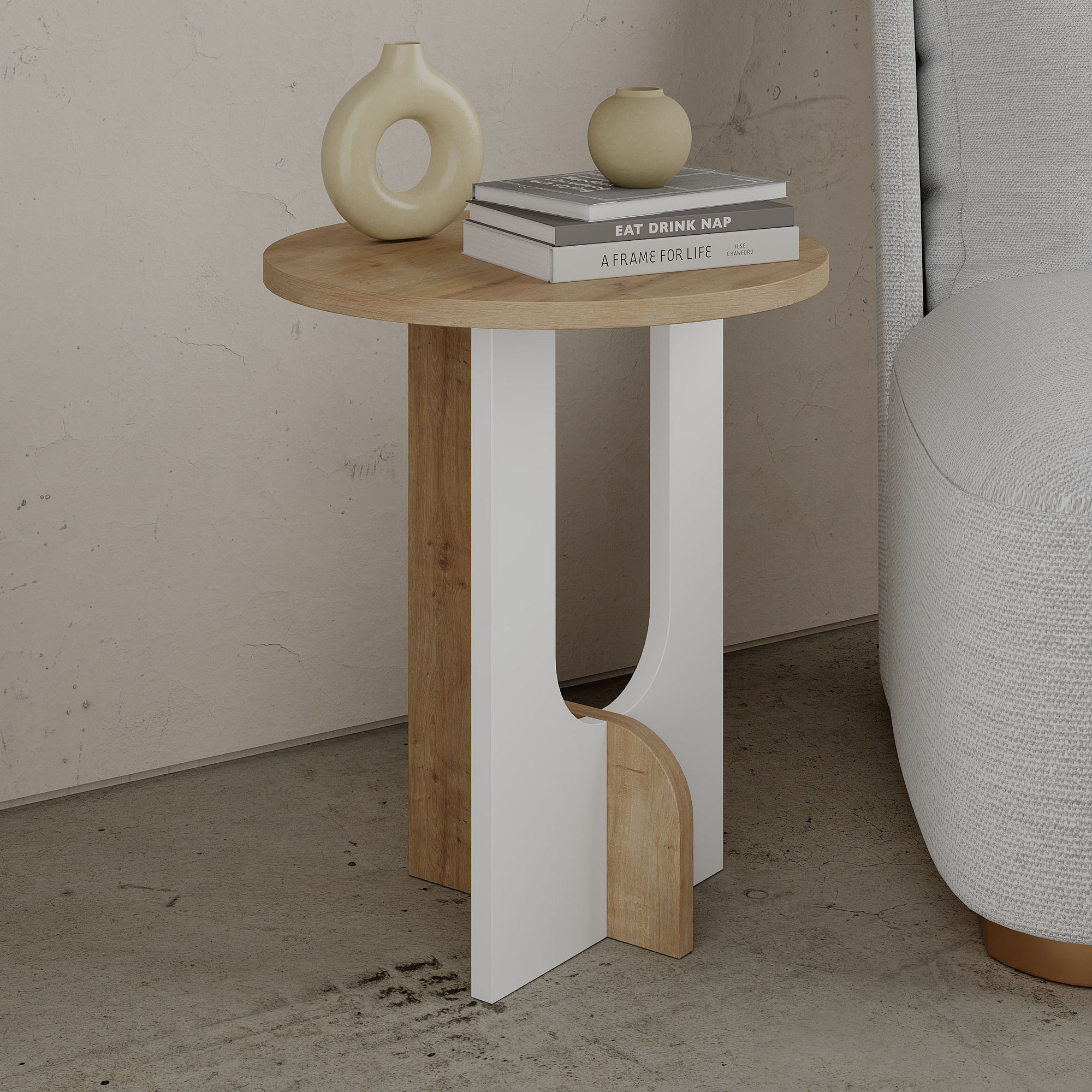 Luna Beitstelltisch Weiß Braun