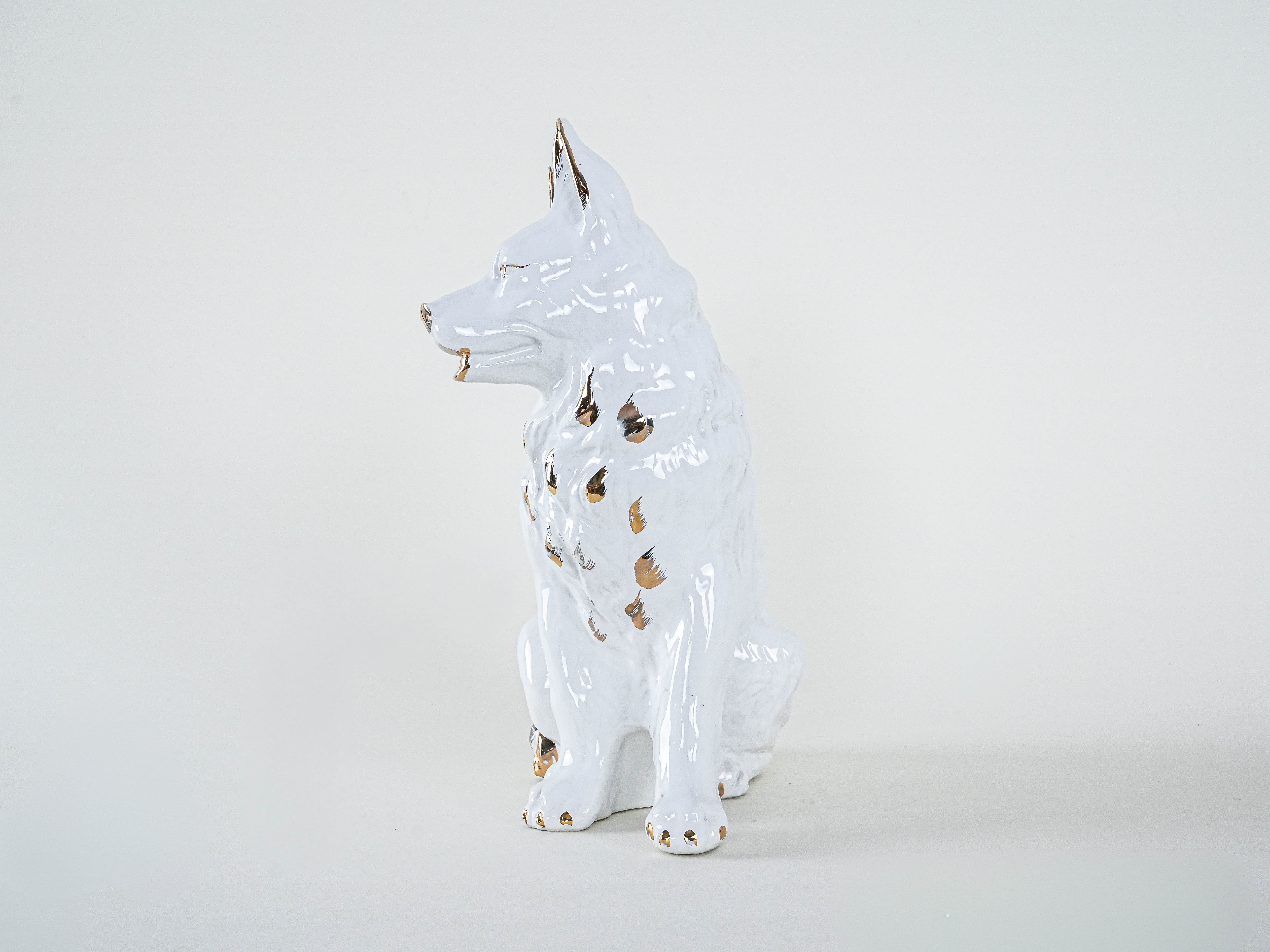 Hundefigur Porzellan Weiß 1960er Jahre