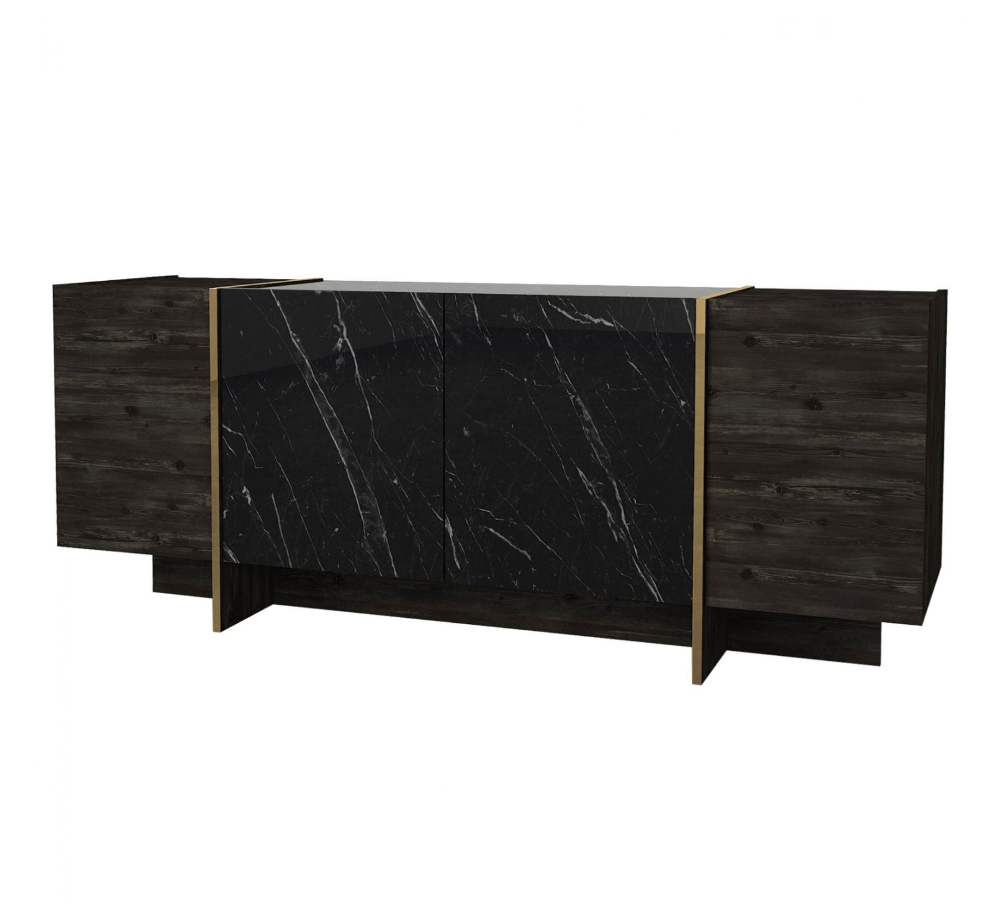 Sideboard Holz Schwarz Marmoroptik