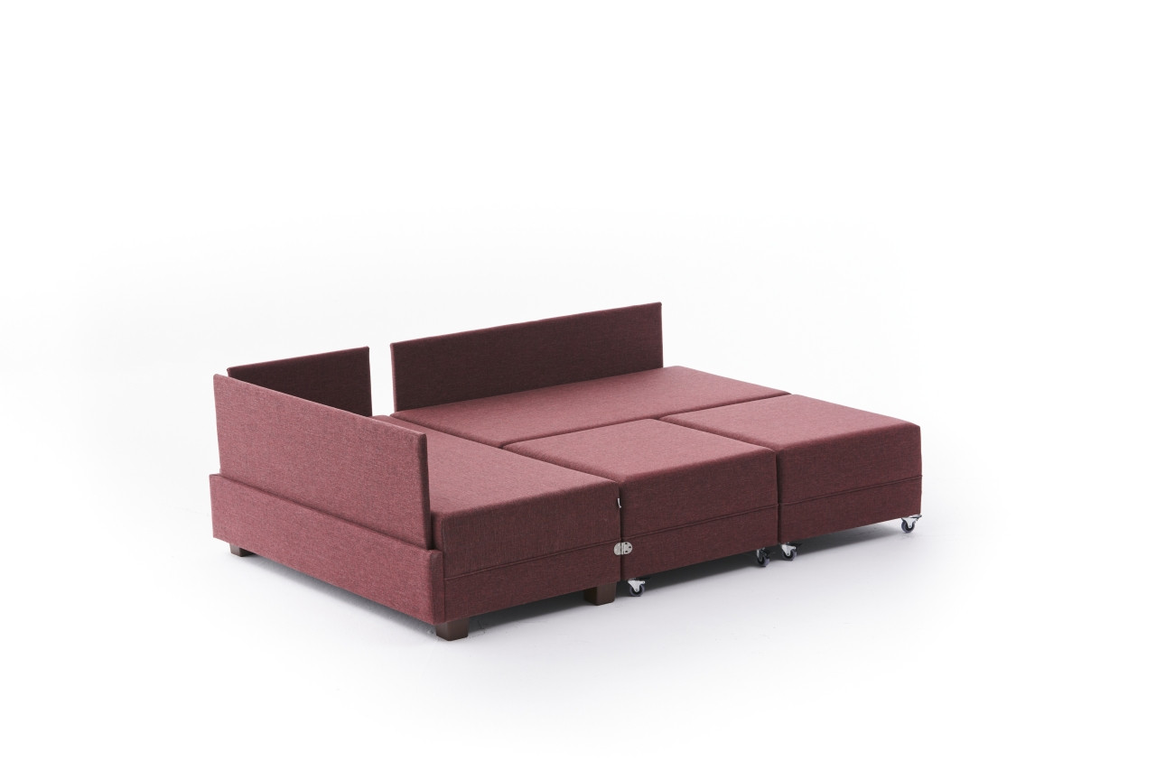 Fly Ecksofa Links mit 2 Hockern Rot