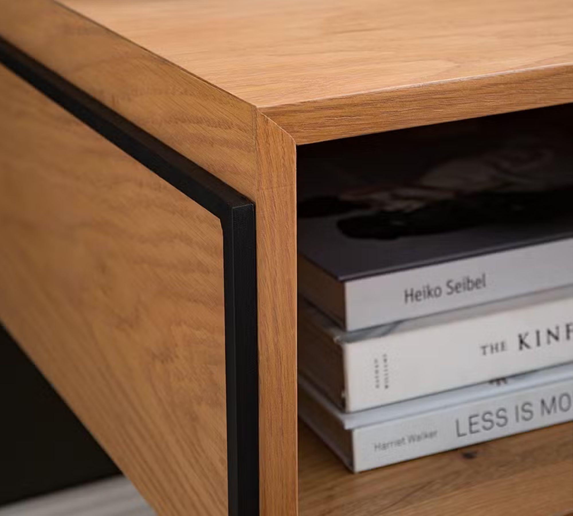 Nachttisch Cubus Echtholzfurnier Eiche / Schwarz