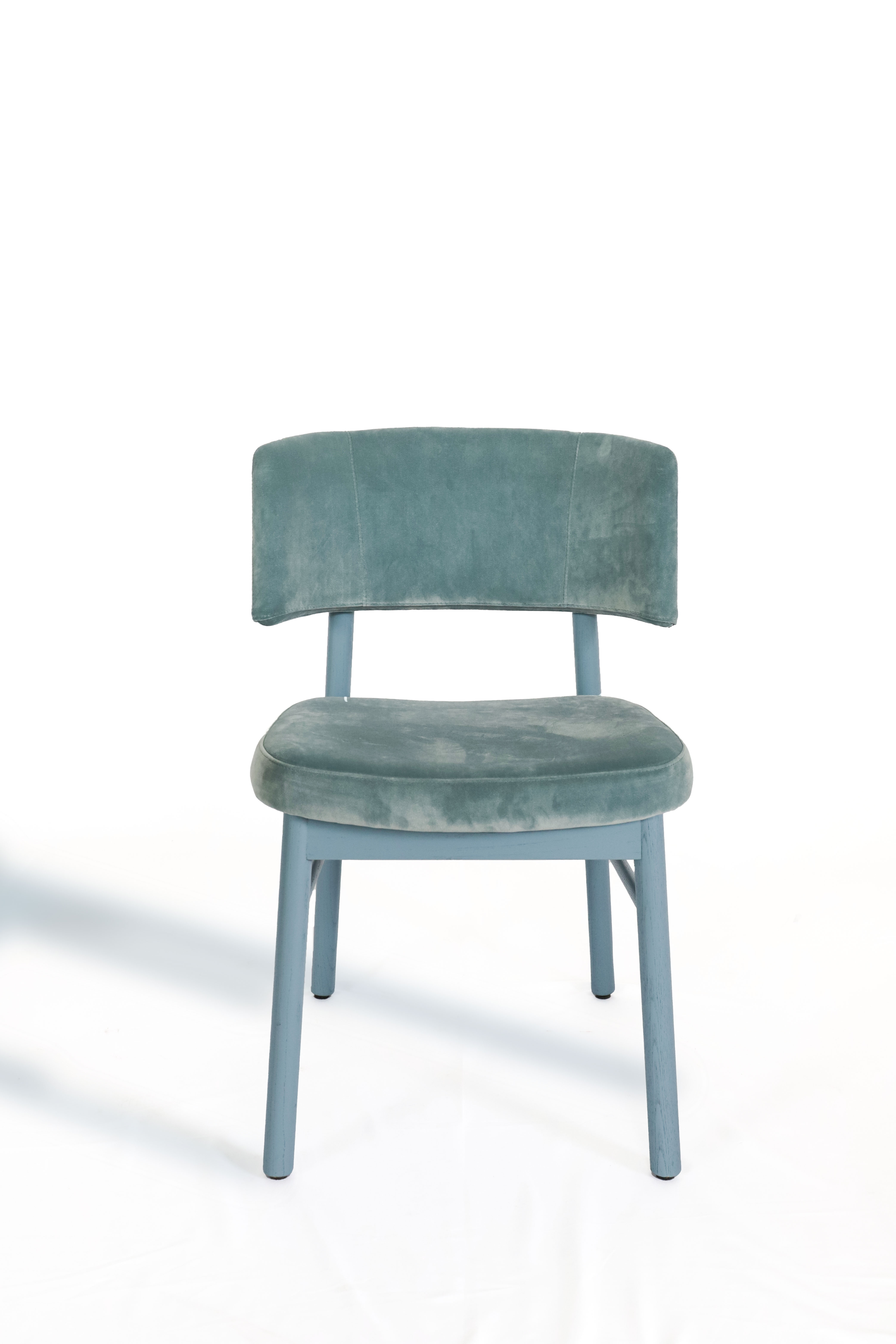2x Marlen LE Dining Chair Velvet Wood Light Blue