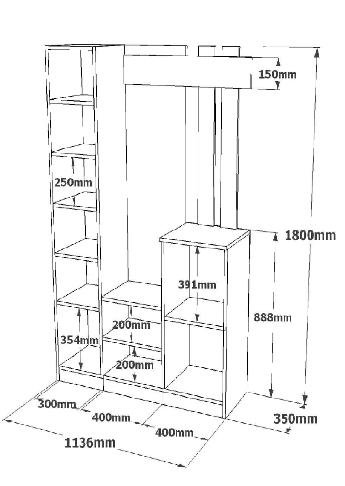 Orga Garderobe Weiß 113.6cm x 180cm