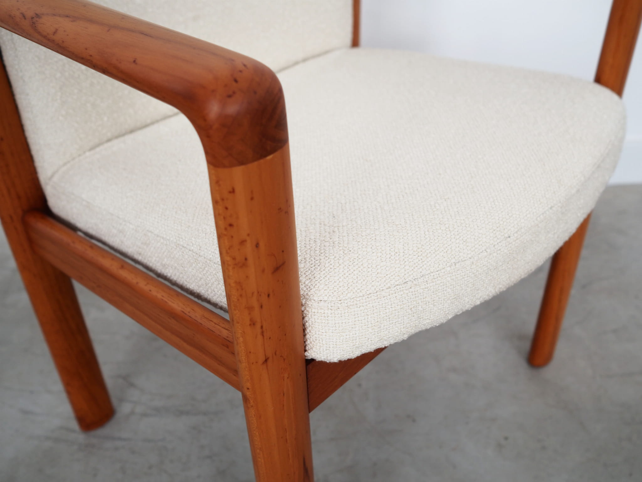 Vintage Chair Teak Wood Textile White 1970s