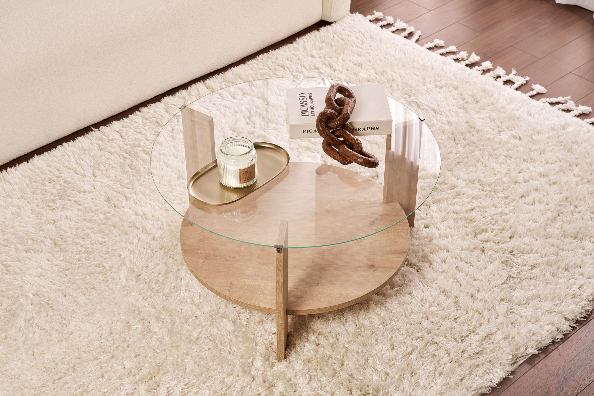 Clara Coffee Table Sapphire Oak Transparent Ø75cm