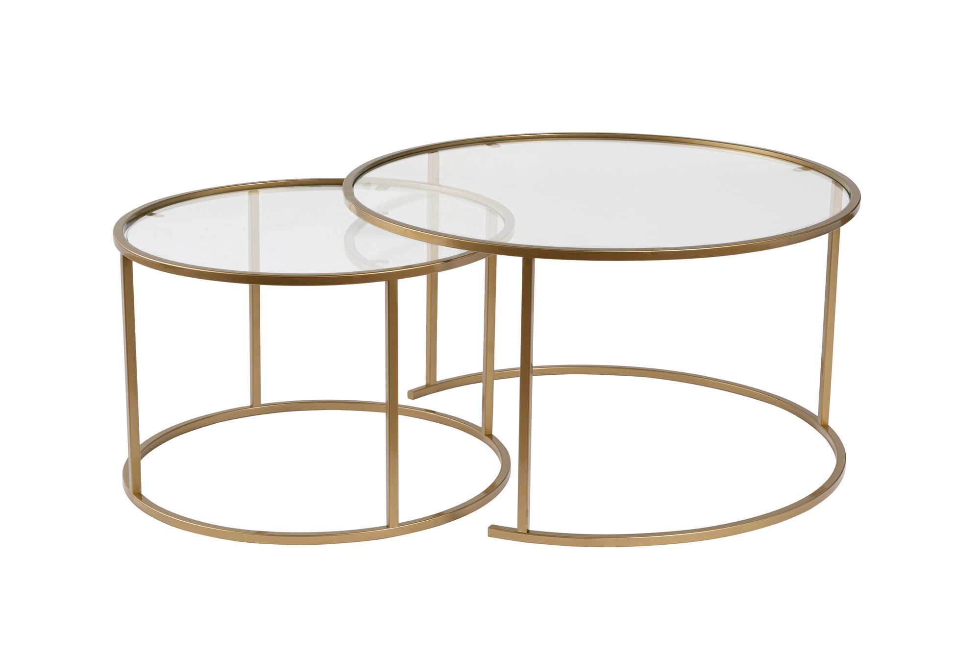 2x Aurum Couchtisch-Set Gold Transparent Ø80cm Ø60cm
