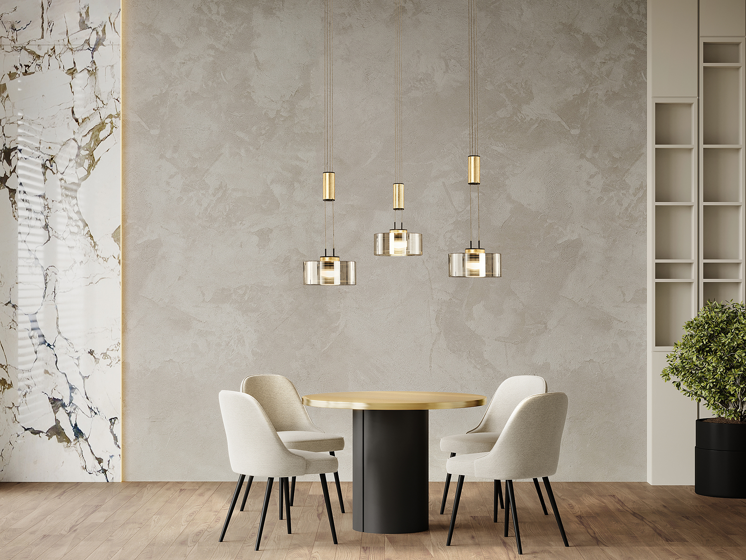 LED-Pendelleuchte Lavin Eisen Rauchglas Schwarz Gold