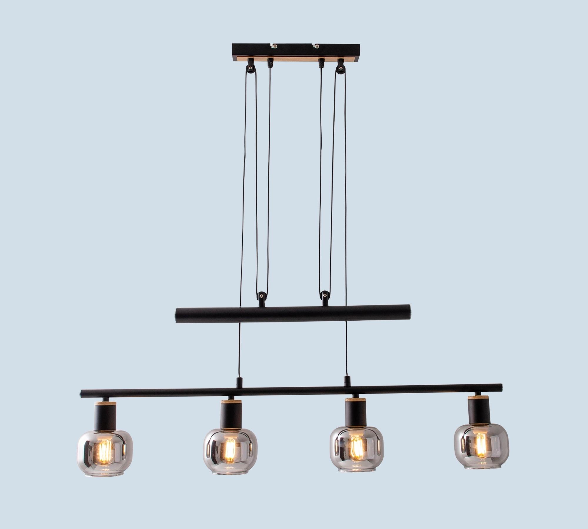Pendant lamp 4-flame clear glass iron black