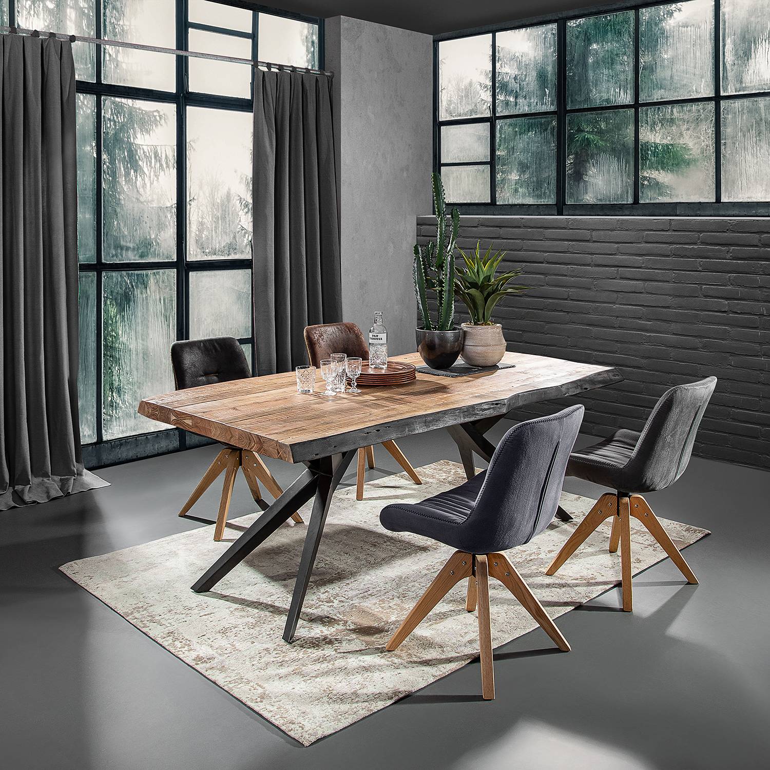 Wilbur Polsterstuhl Drehbar 2er-Set Microfaser Eiche Grau