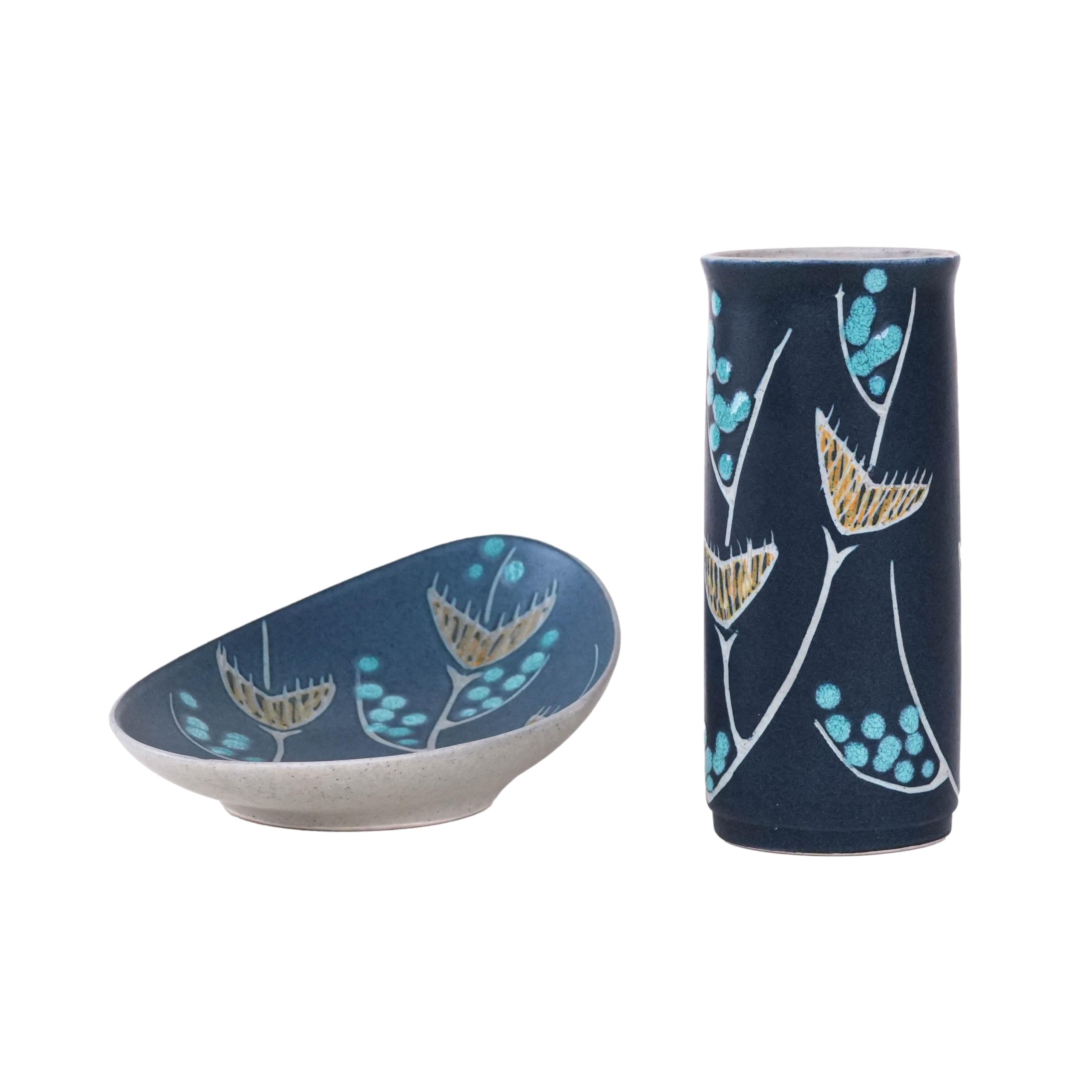 Set aus Keramikvase und Platte 1970er Jahre