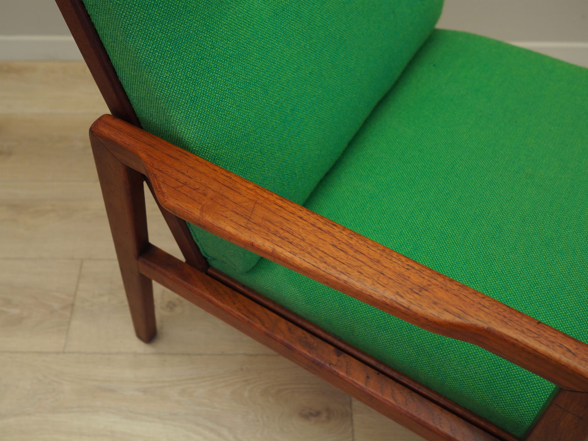 Poltrona Teak Tessuto Verde Anni '70