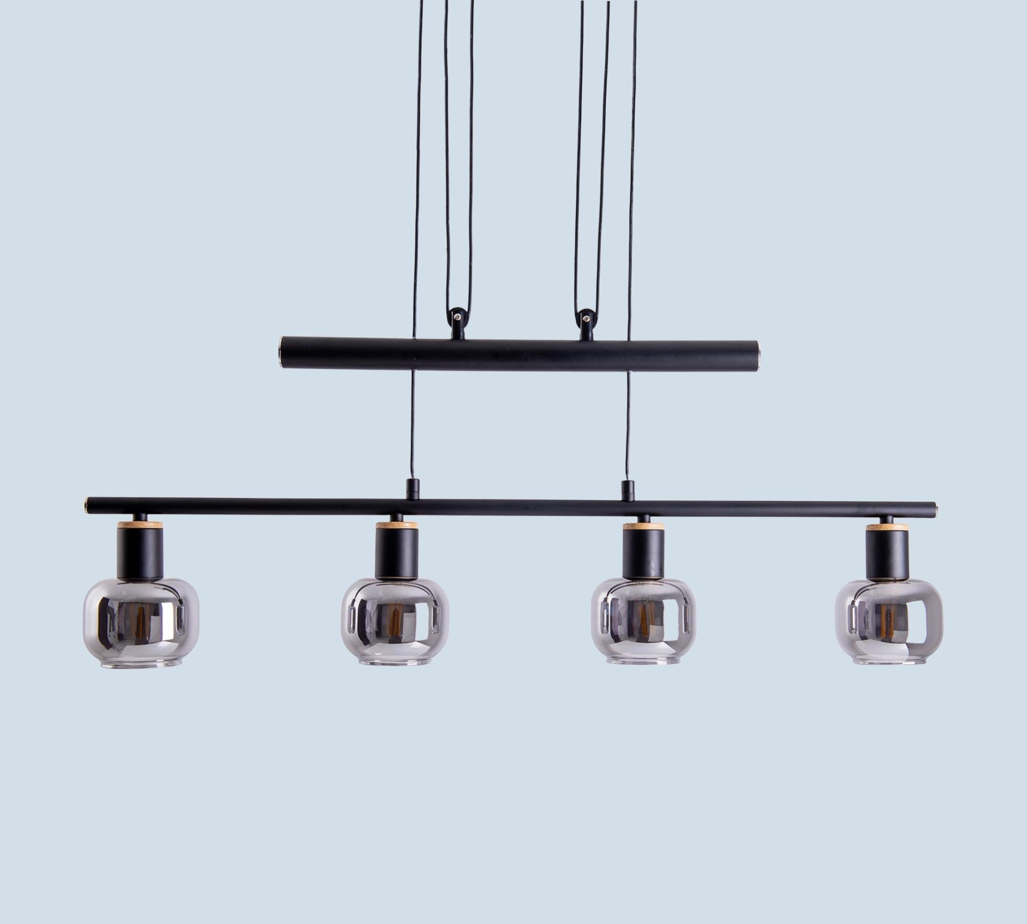 Pendant lamp 4-flame clear glass iron black