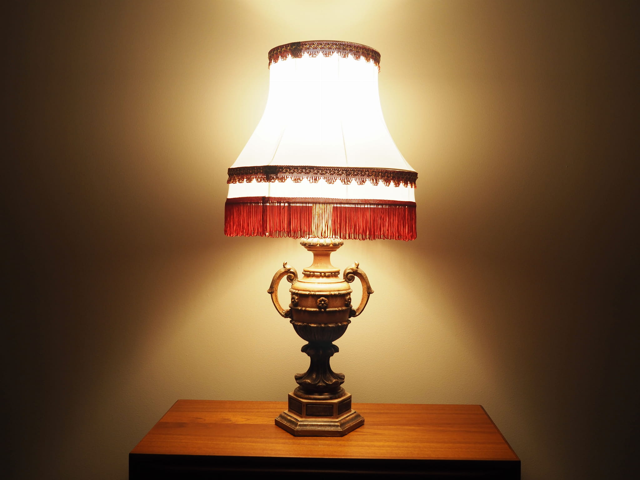 Vintage Table Lamp Ceramic Textile Multicolor 1970s