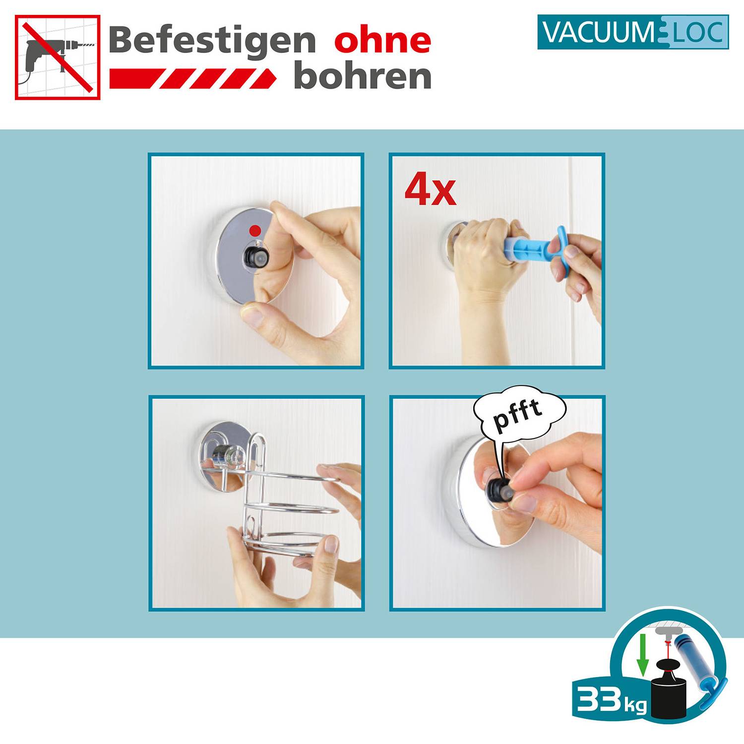 Haartrocknerhalter Vacuum-Loc Quadro Edelstahl Rostfrei