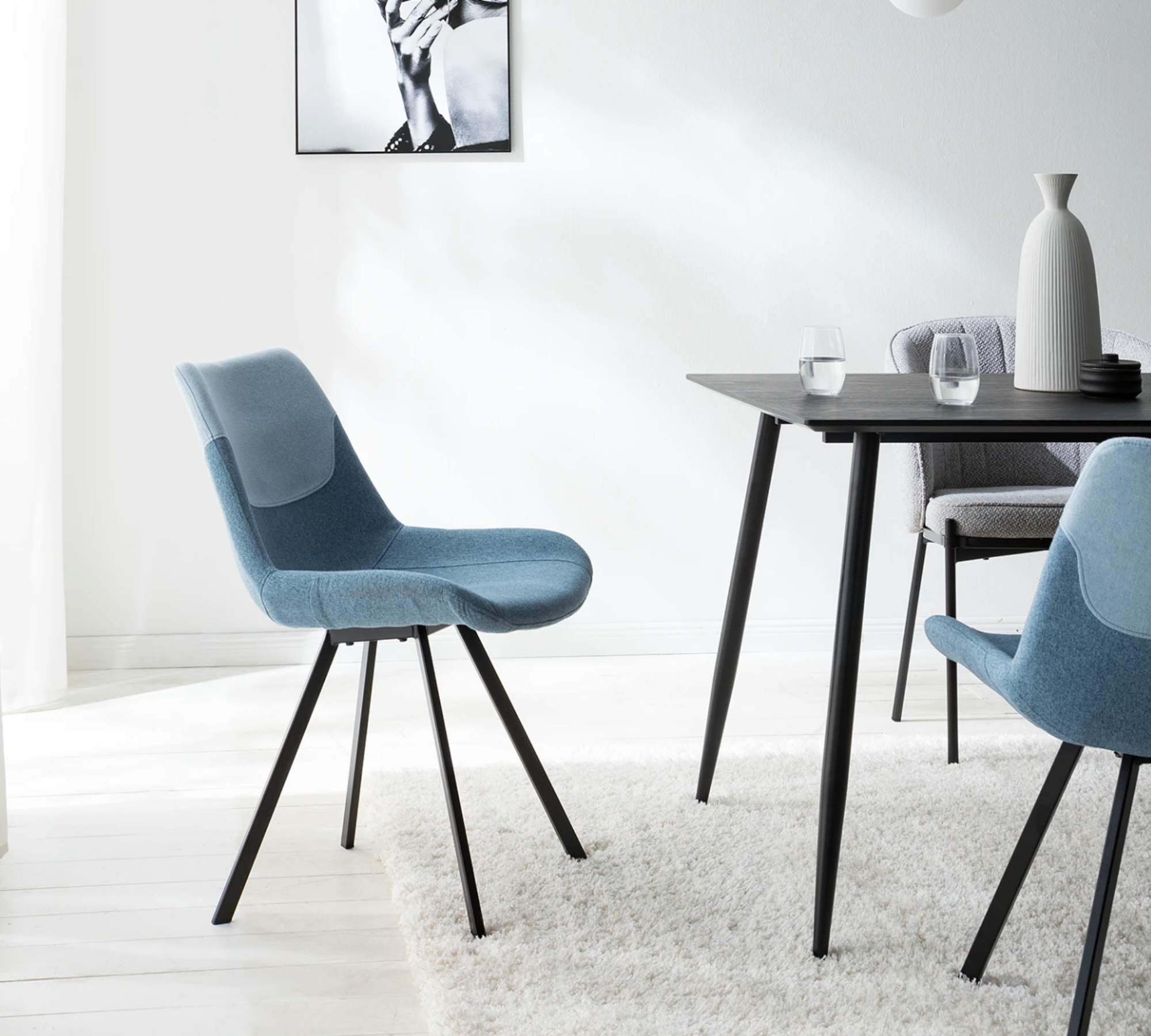 2x Esszimmerstuhl Webstoff Pastellblau