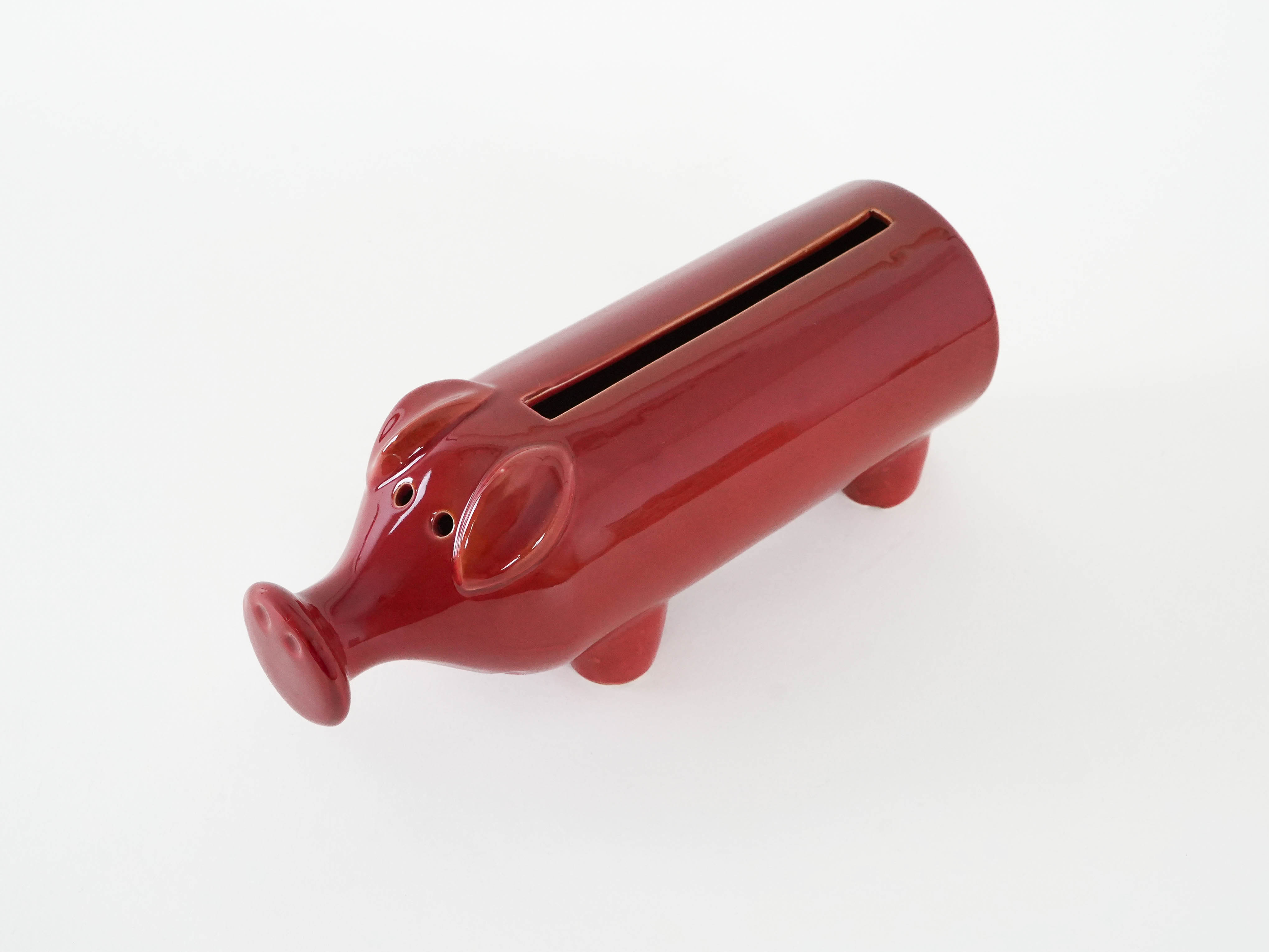 Sparschwein Porzellan Rot 1960er Jahre