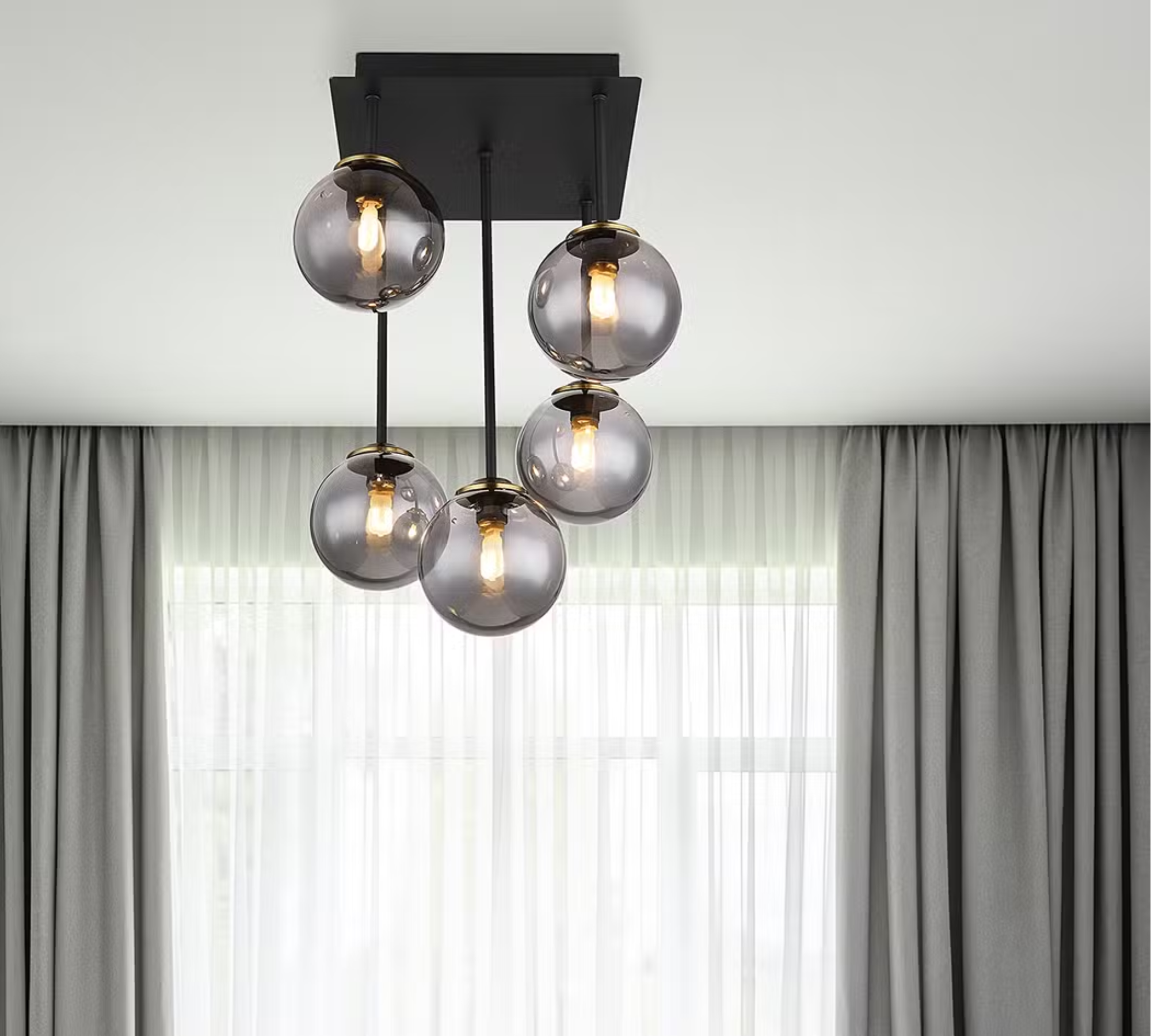 Ceiling light 5-flame colored glass brass