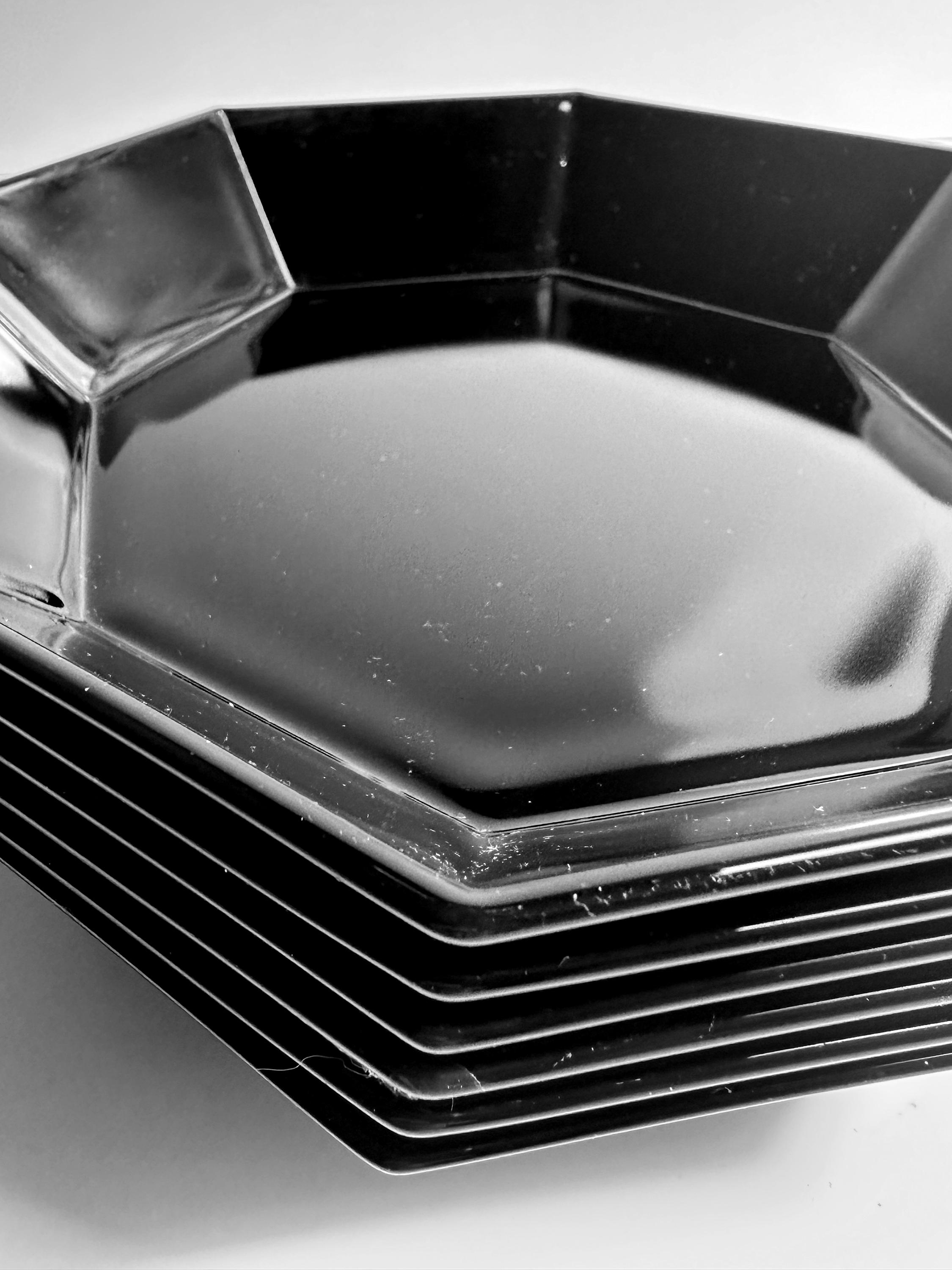 6x Octime Suppenteller Glas Schwarz 1980er Jahre