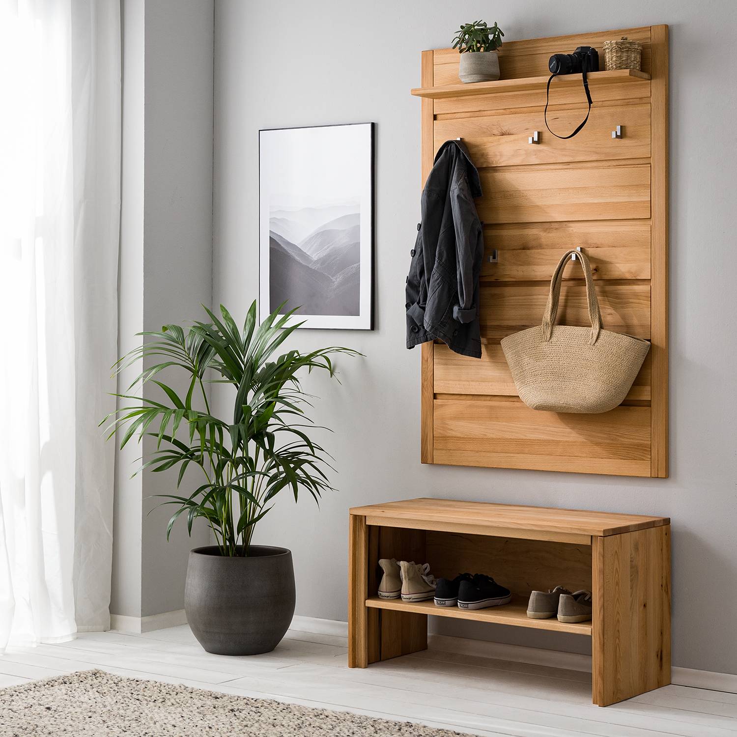 Garderobenbank Schuhablage Massivholz Braun