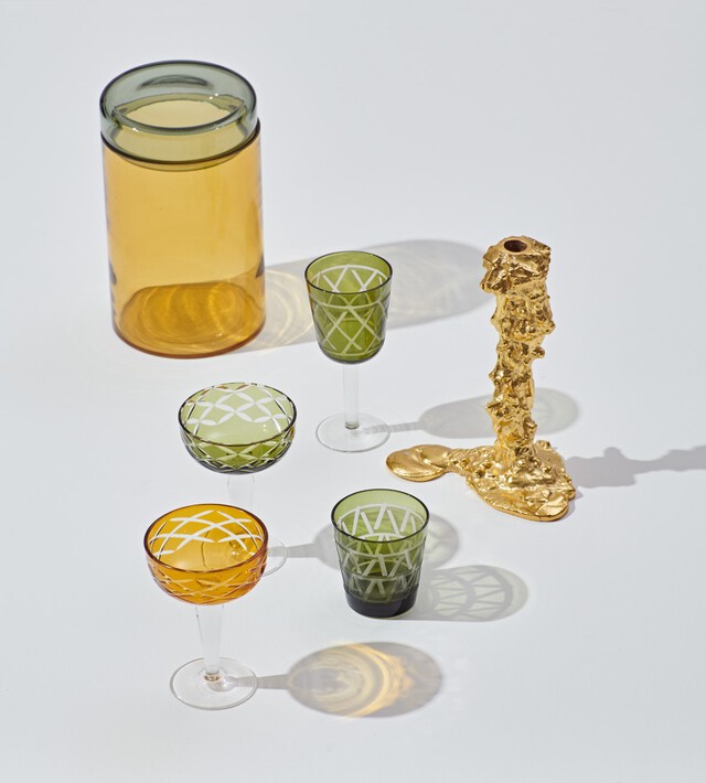 Tie Up Drinking glasses Set of 4 Glass Green