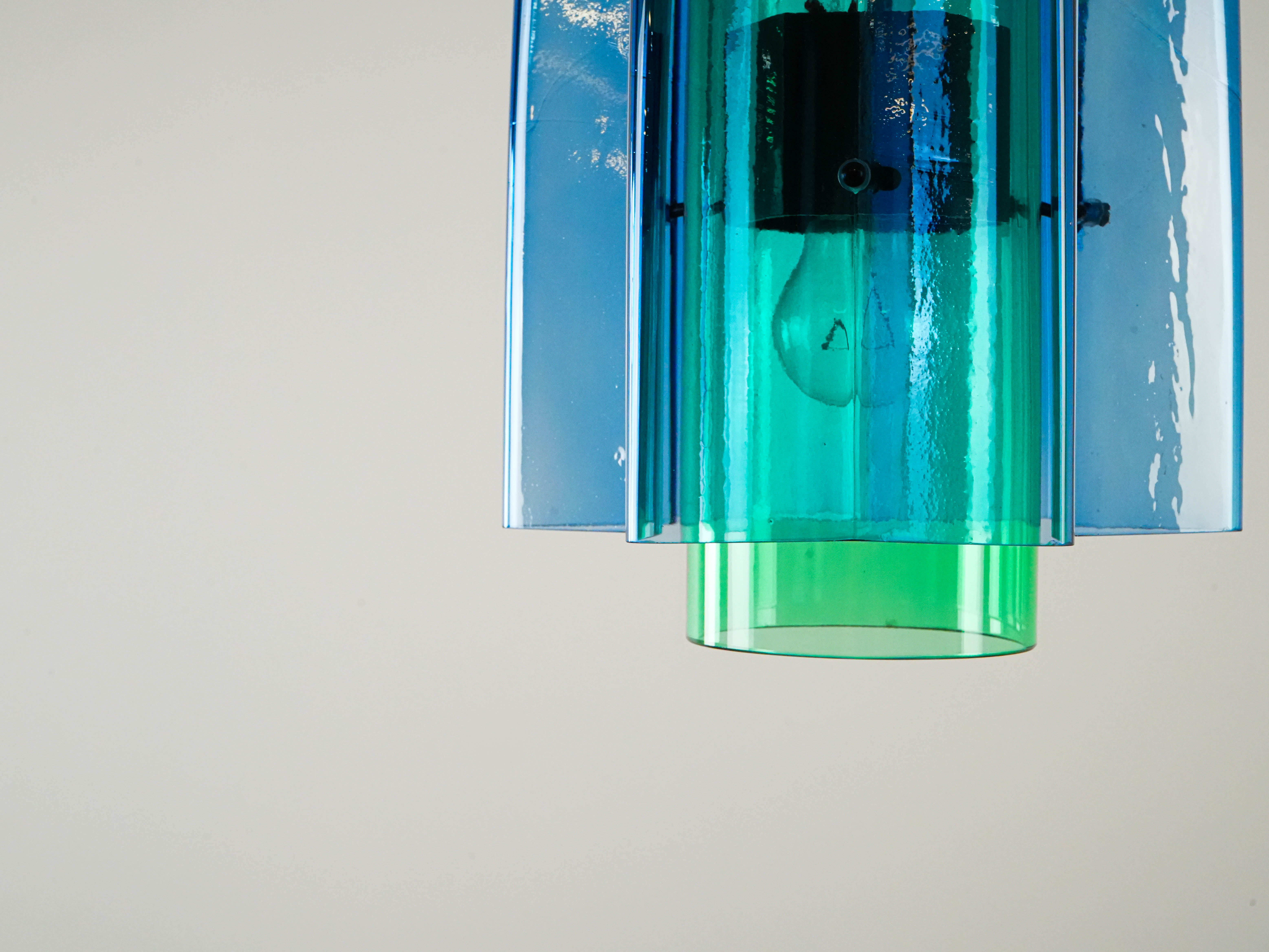 Hanging lamp glass blue 1970s