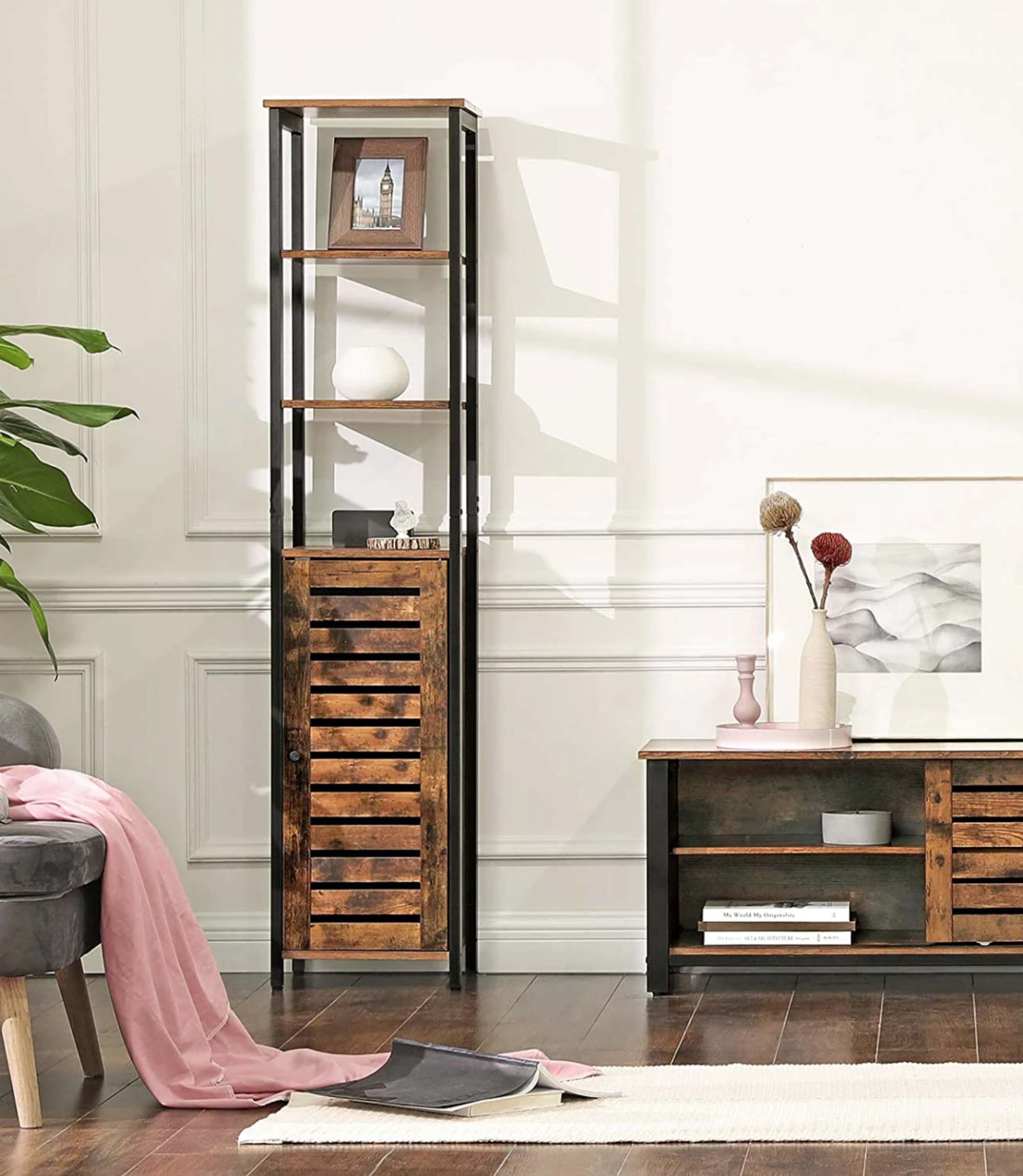 Regal Holz Metall Braun Schwarz