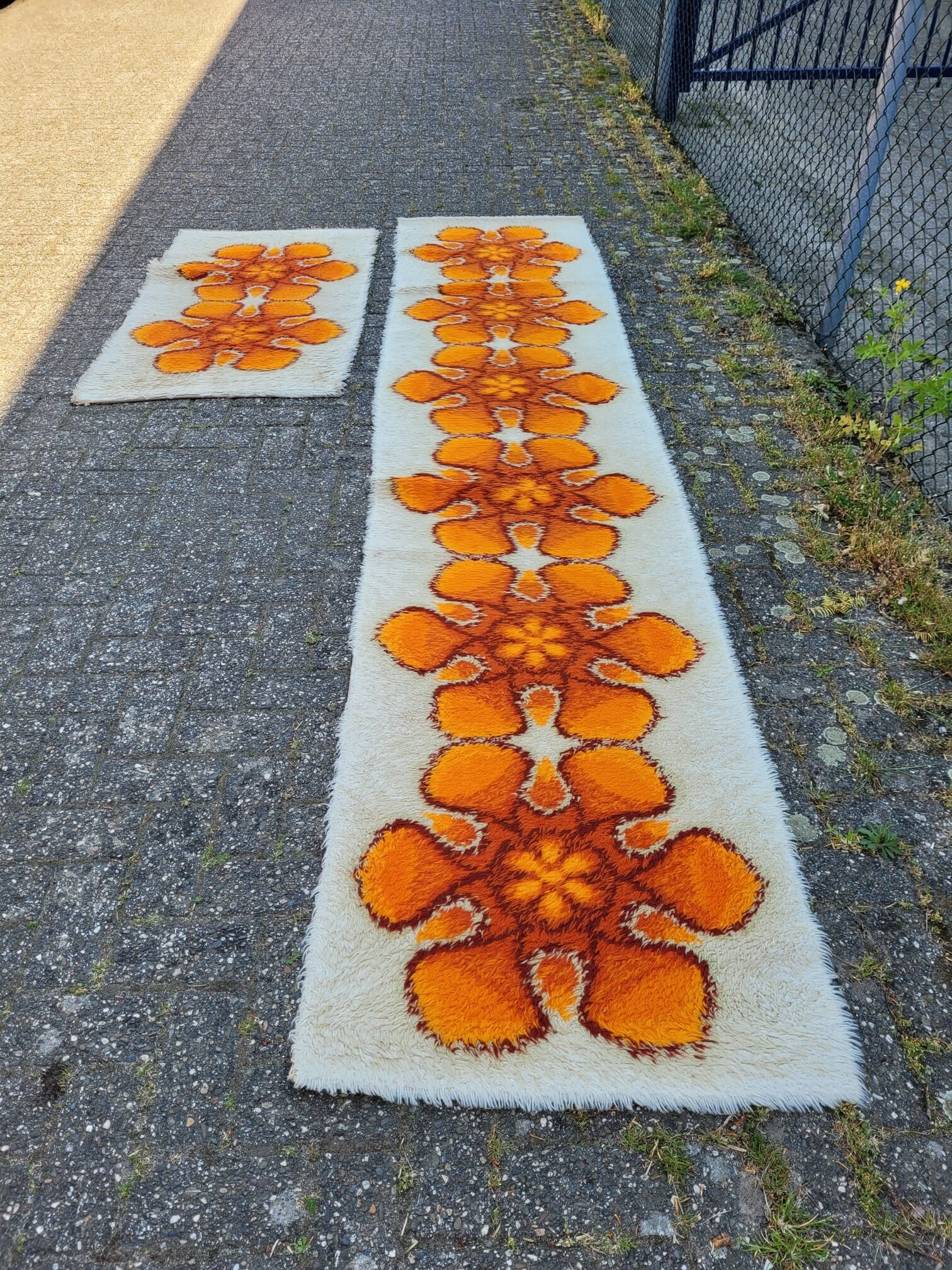 Vintage x2 Läufer Teppiche Wolle Orange 70er Jahre