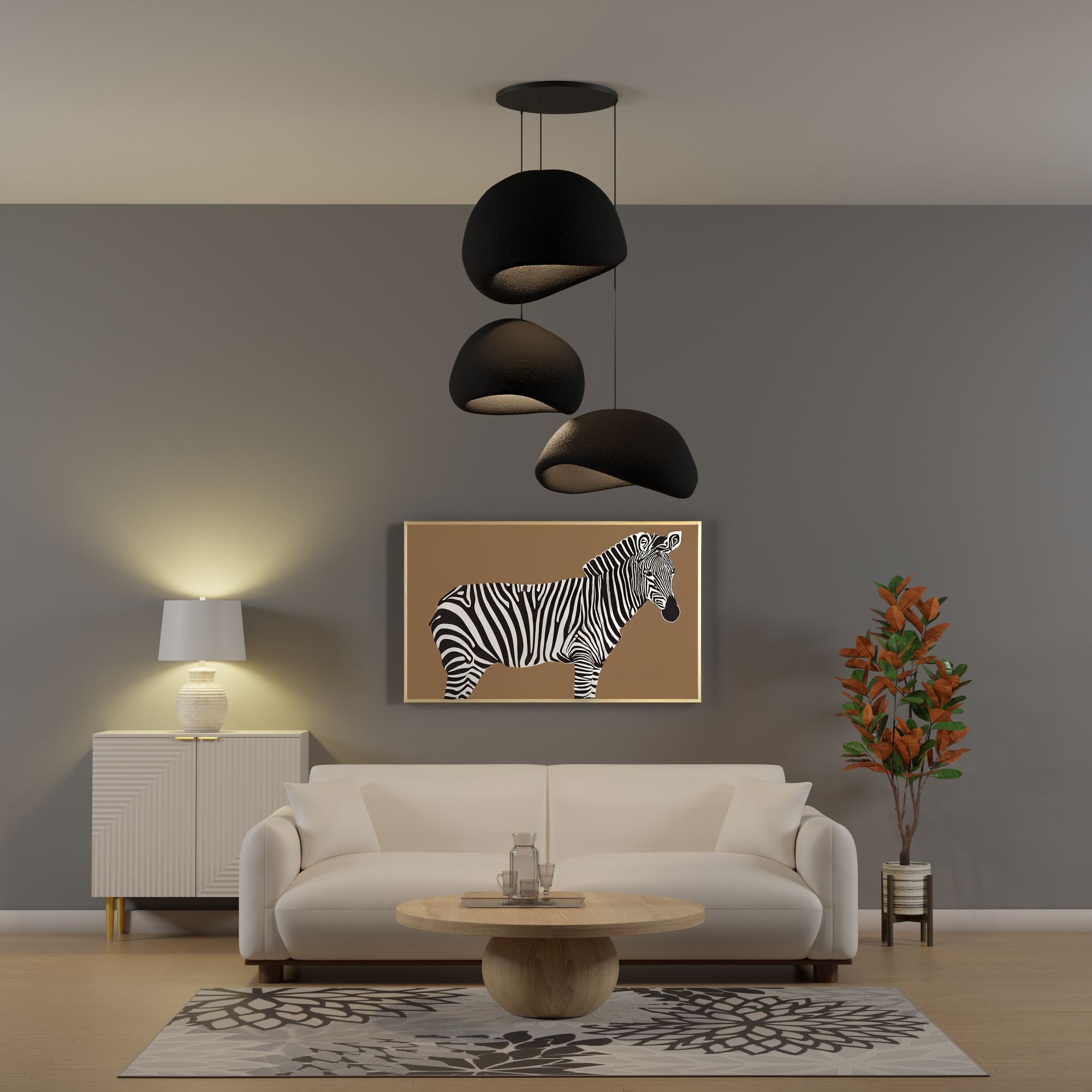 3-Flammig Wabi Sabi Shibumi Orbs Pendelleuchte Schwarz