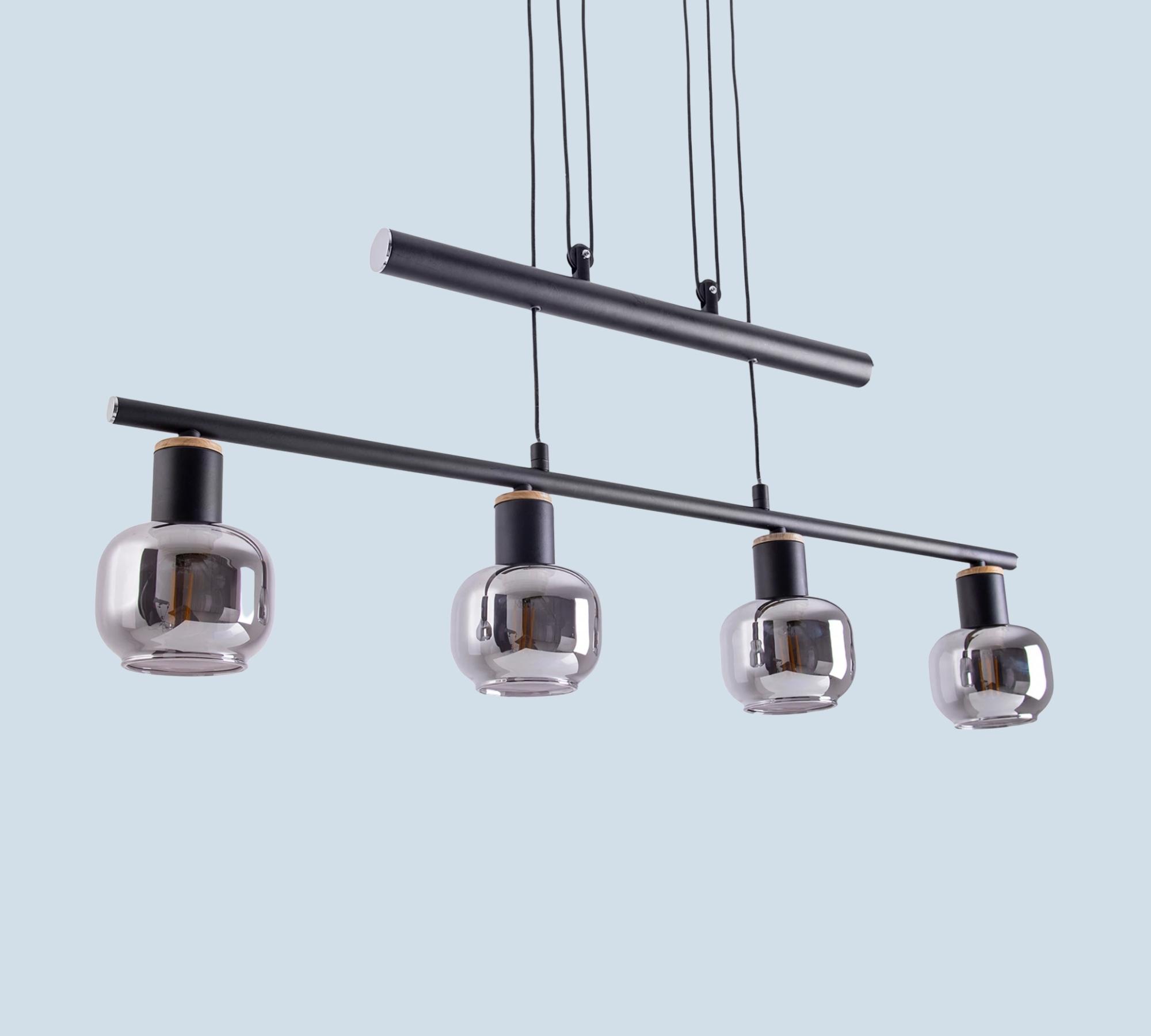 Pendant lamp 4-flame clear glass iron black
