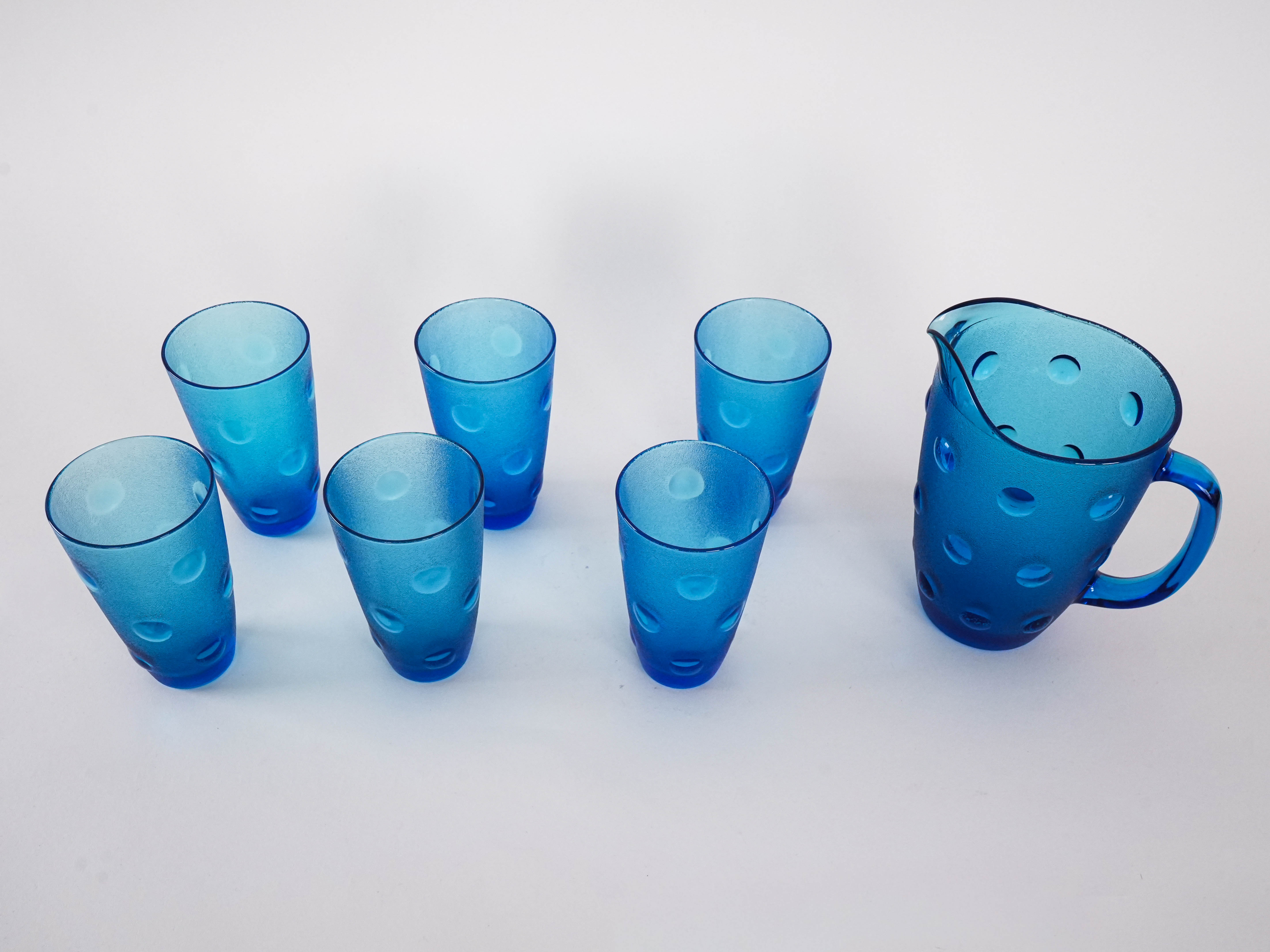 Gläser und Krug-Set Blau 1970er Jahre