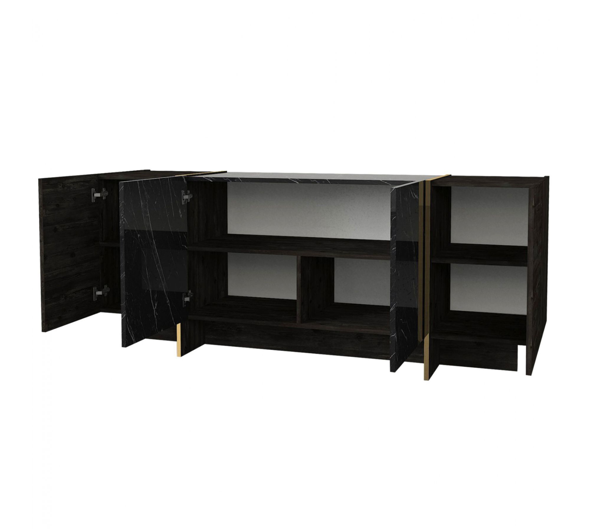 Sideboard Holz Schwarz Marmoroptik