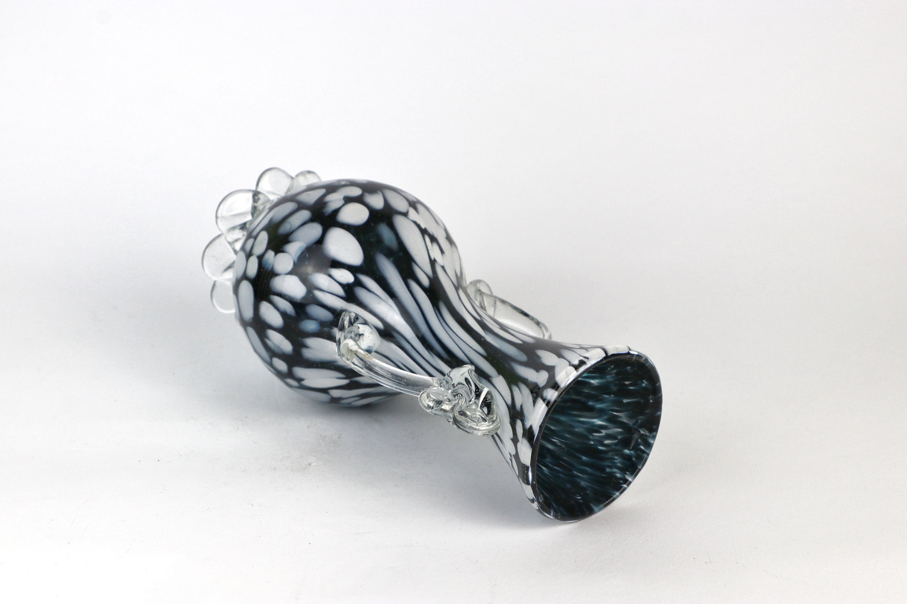 Vintage Murano Blumenvase Italien 1960er Schwarz-Weiß Swirl