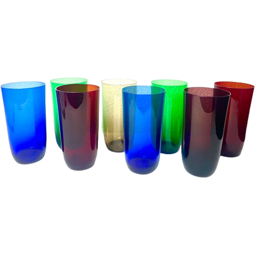 8x Vintage Gläser Glas Mehrfarbig