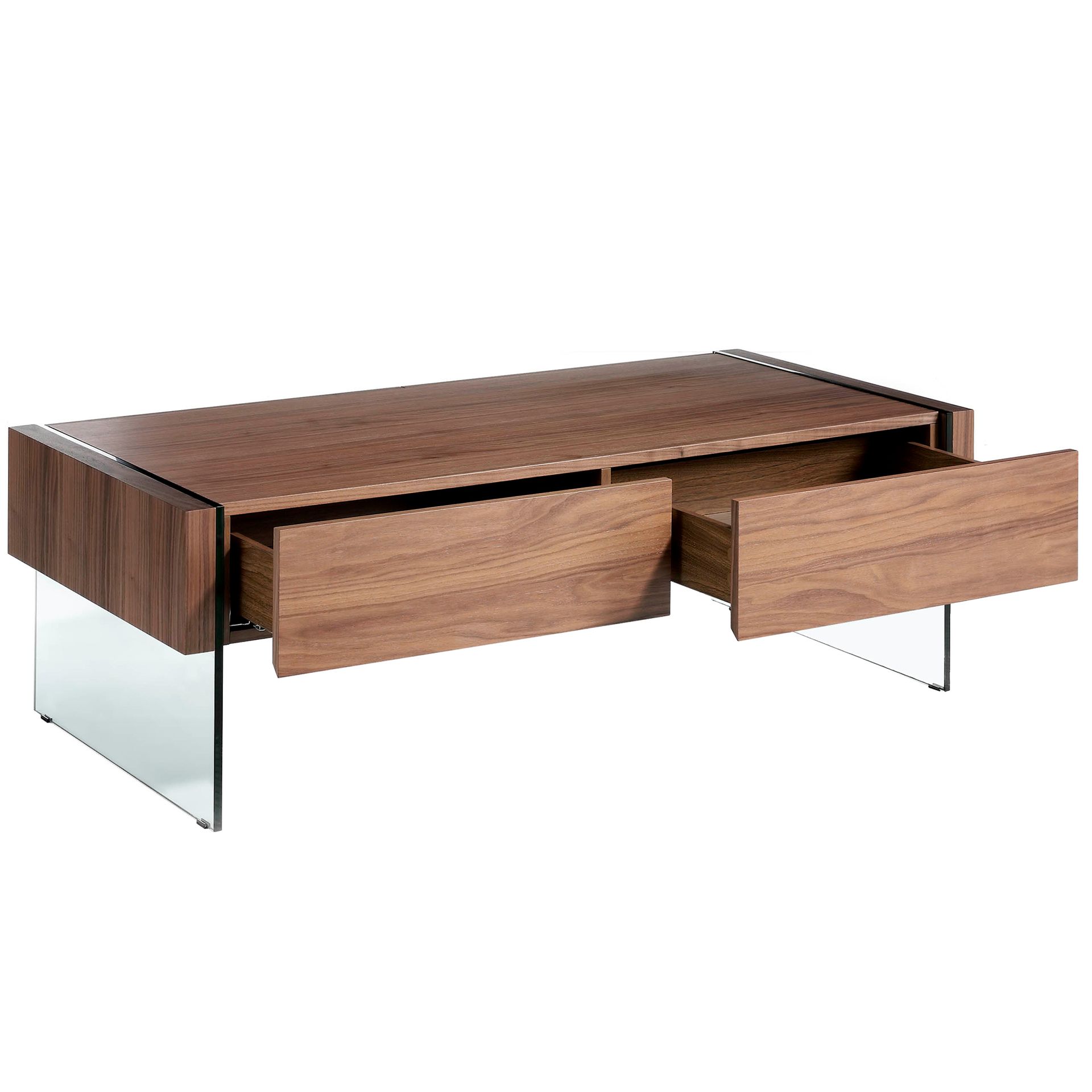 Rectangular coffee table walnut glass
