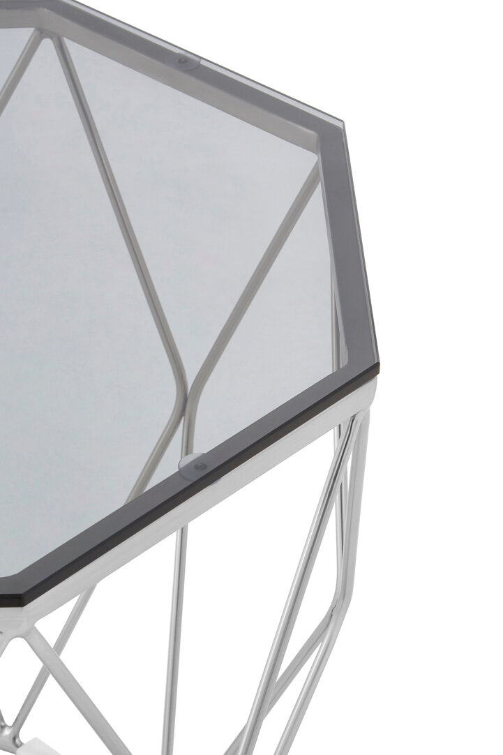 Allure Tempered Glass und Chrome Sechseck Beistelltisch

