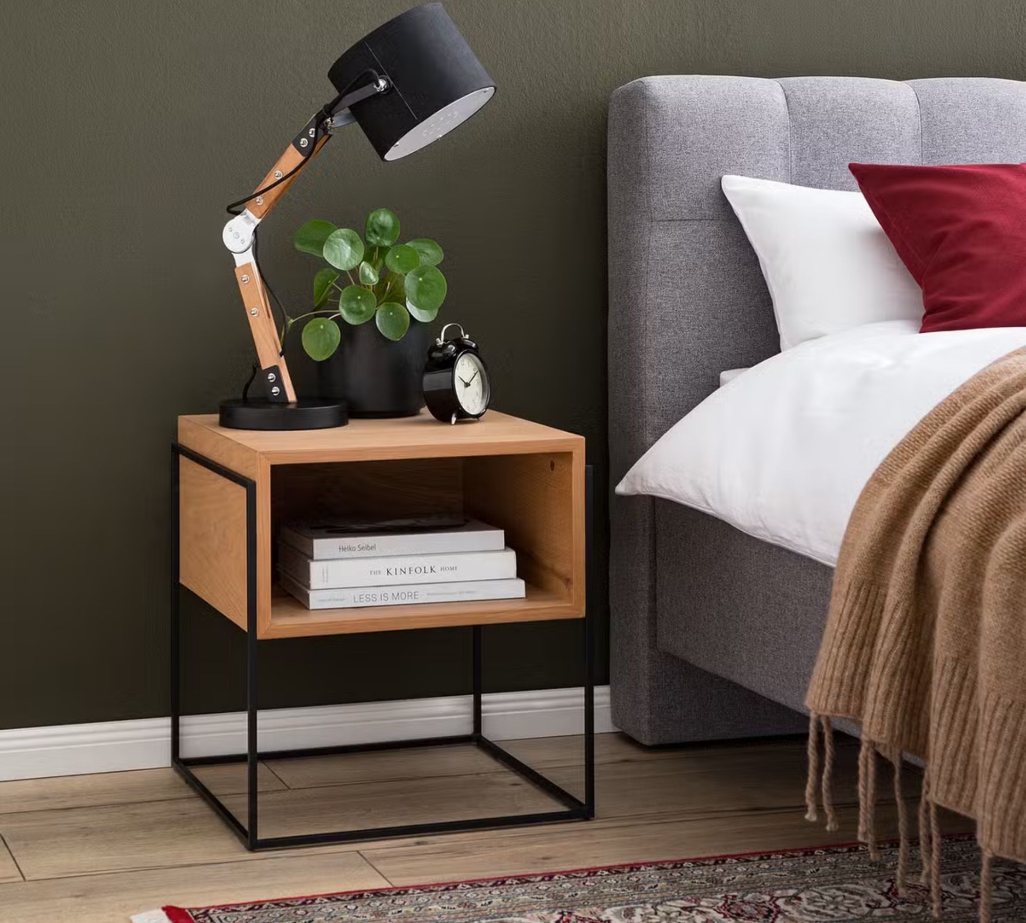 Nachttisch Cubus Echtholzfurnier Eiche / Schwarz