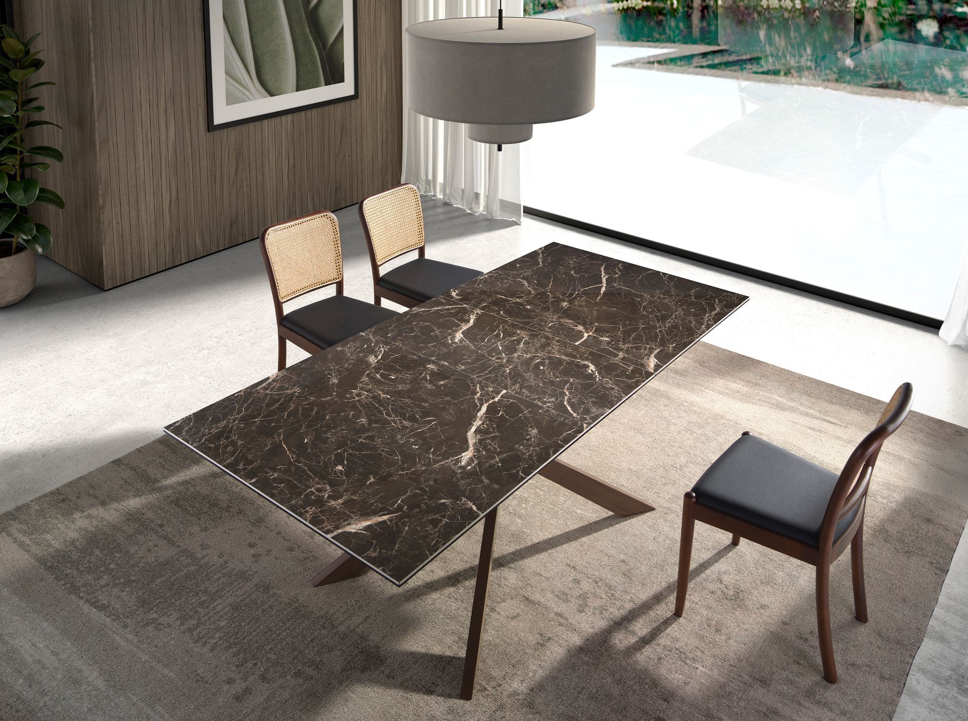 Chair Rattan Faux Leather Black