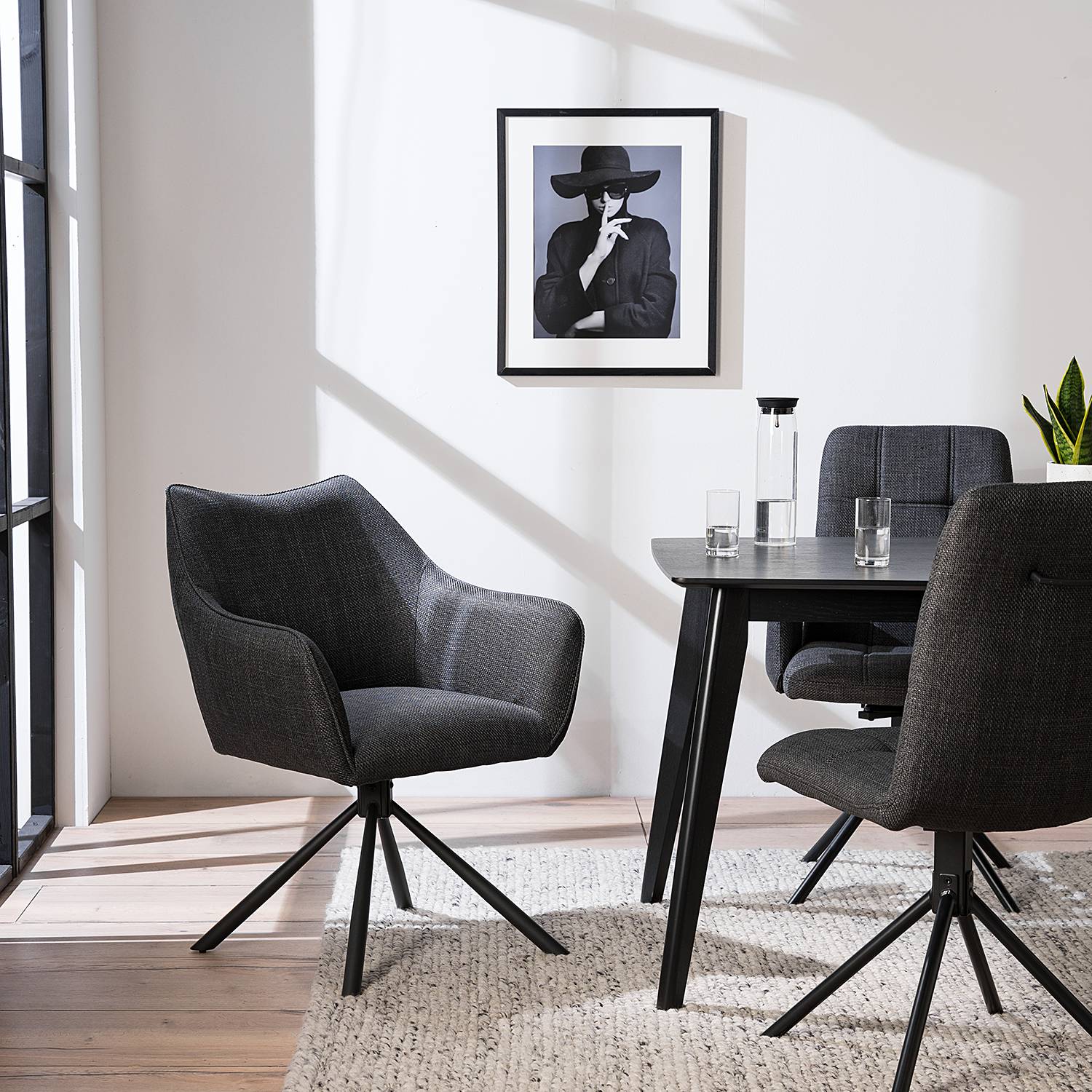 Swiveling Armchair Solin Fabric Iron Black