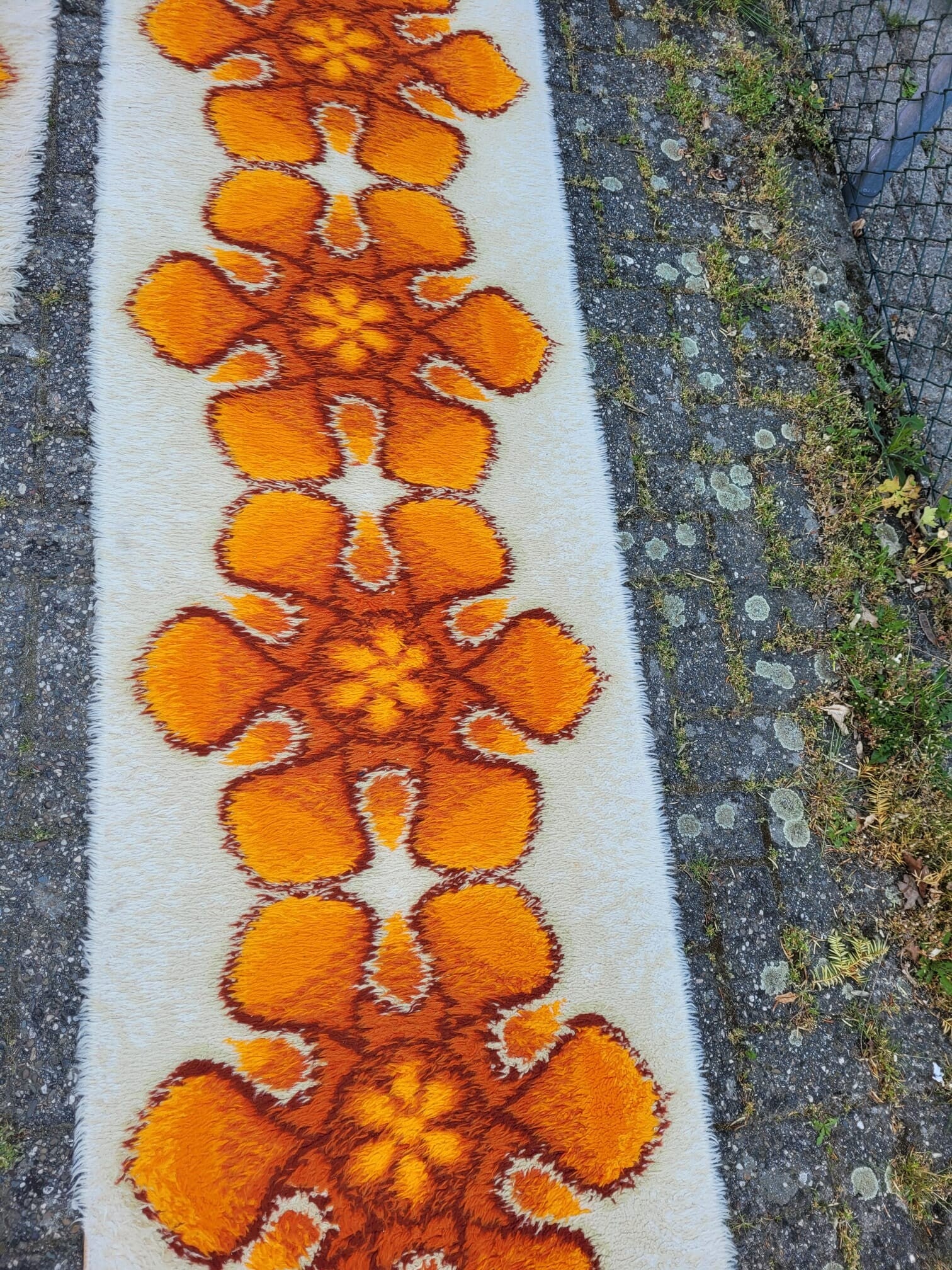 Vintage x2 Läufer Teppiche Wolle Orange 70er Jahre