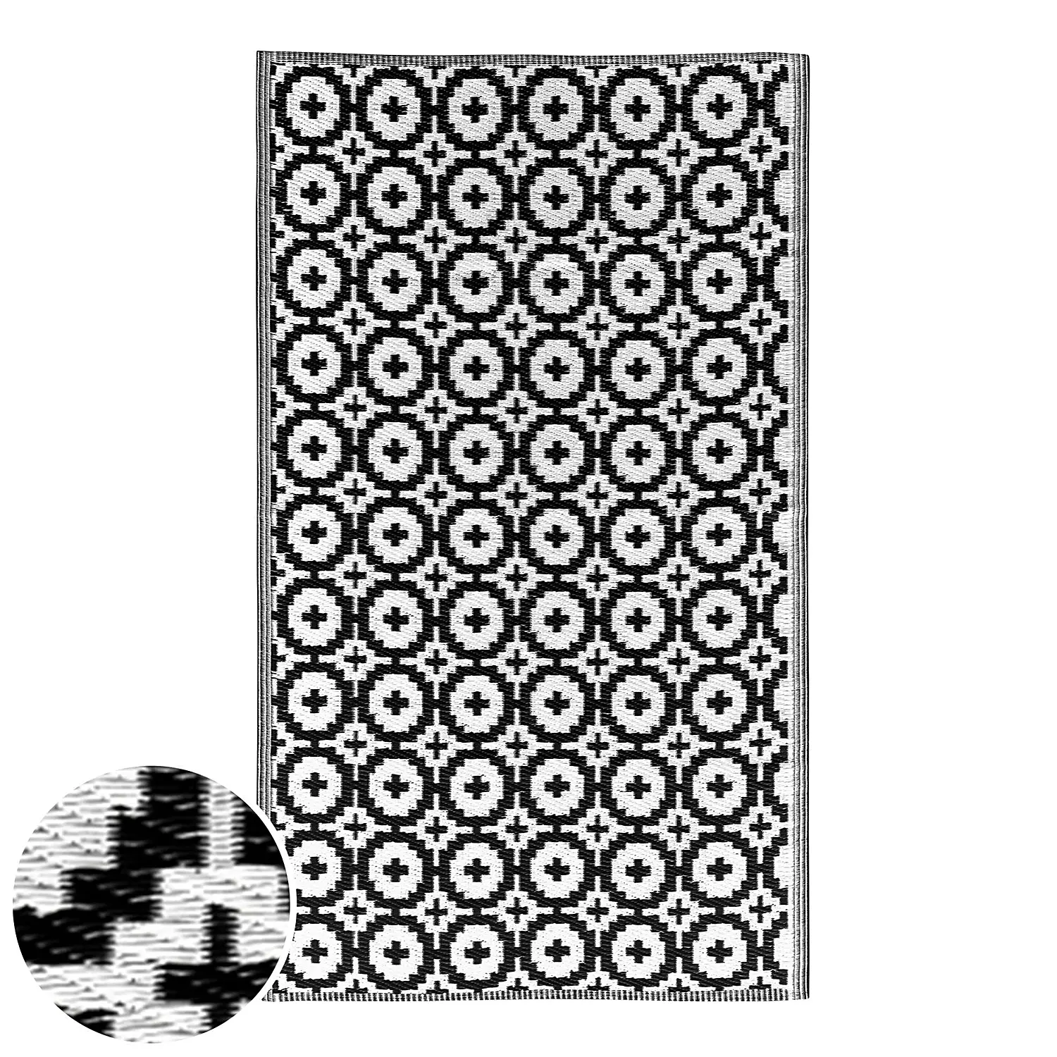 Mosaik I In-/Outdoorteppich Schwarz Weiß