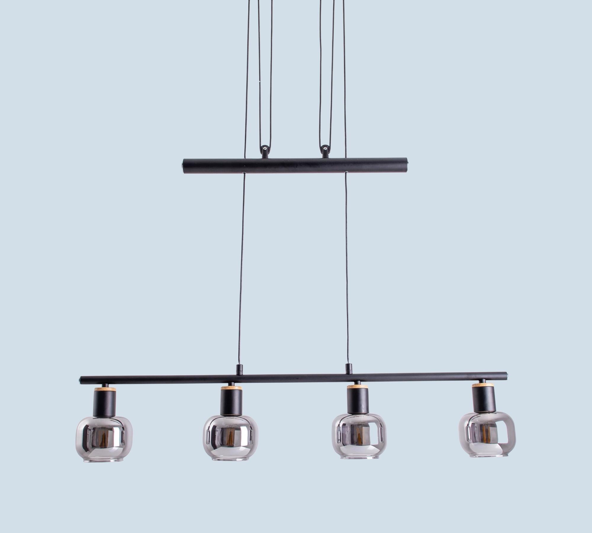 Pendant lamp 4-flame clear glass iron black