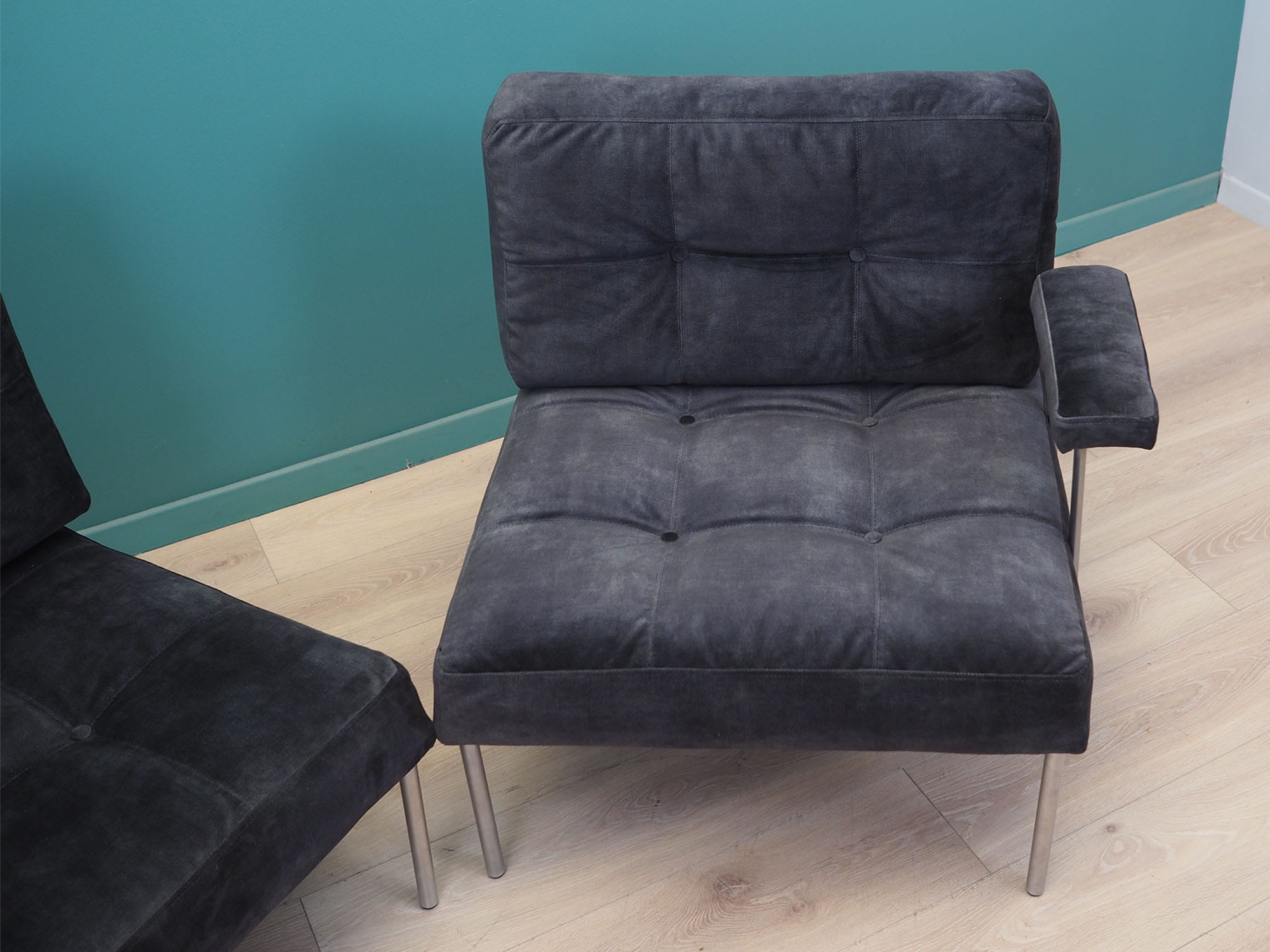 Vintage Modulsofa Metall Samt Schwarz 1960er Jahre