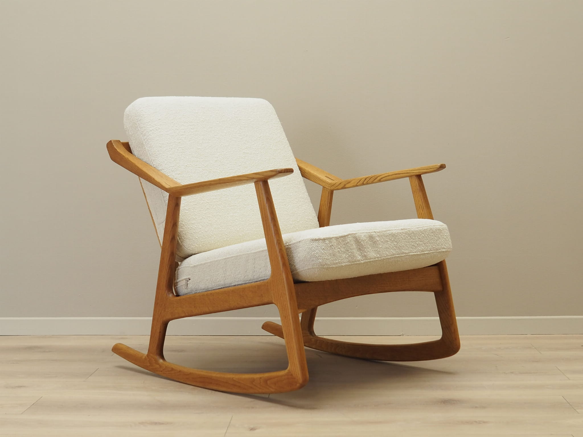 Vintage rocking chair oak wood textile cream 1960s