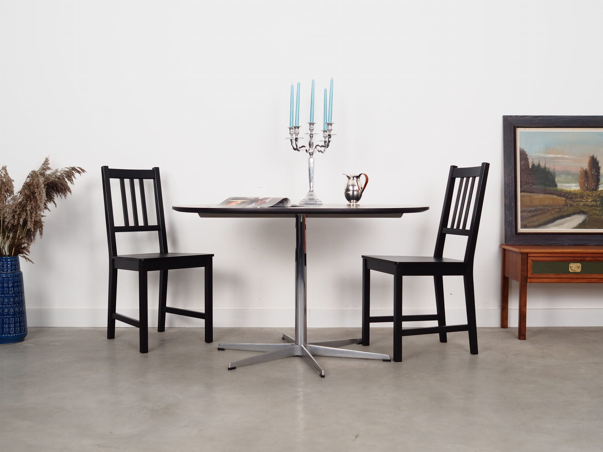 Vintage Table Wood Metal Black 1960s