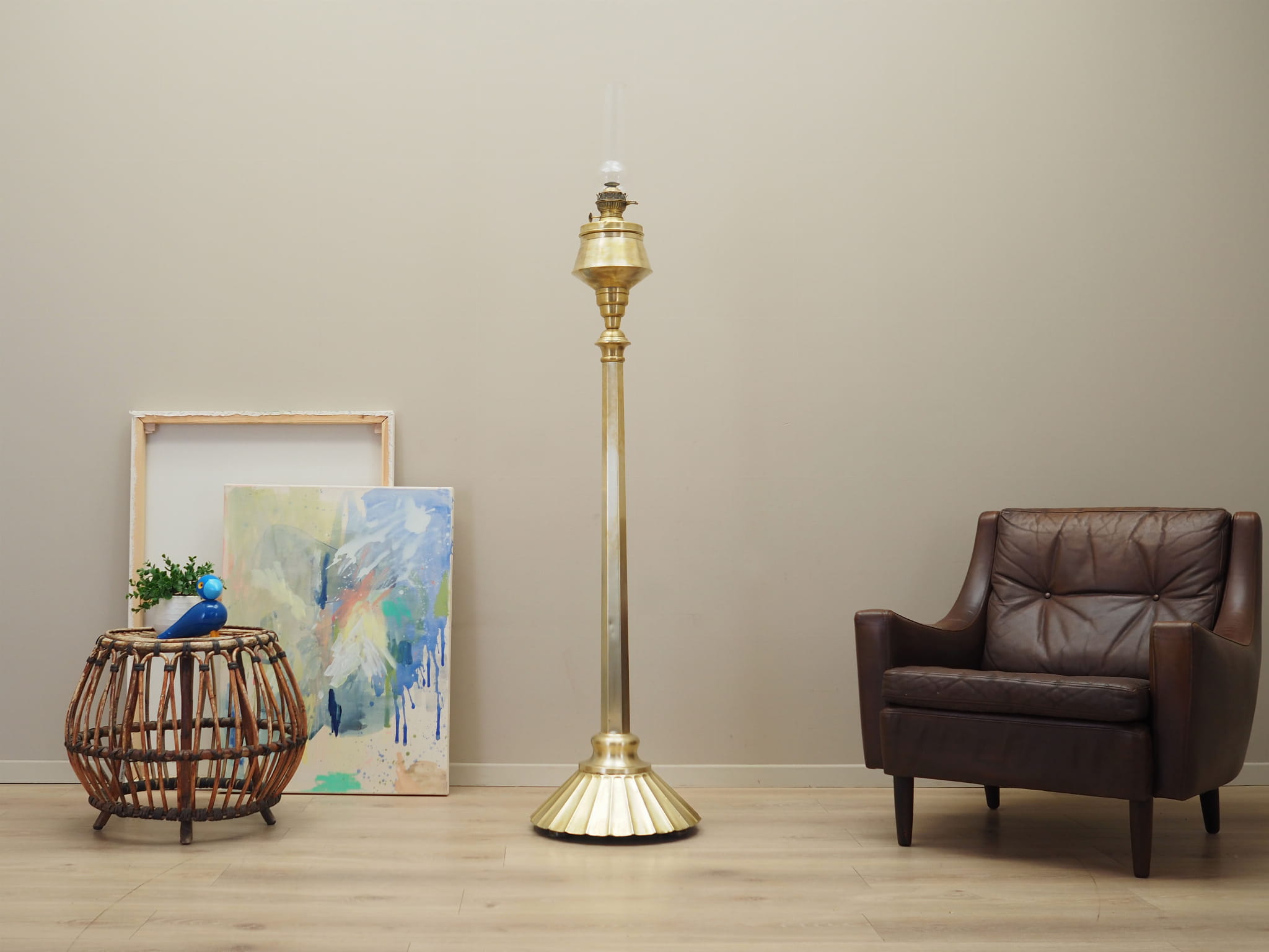 Vintage floor lamp glass metal gold 1920s