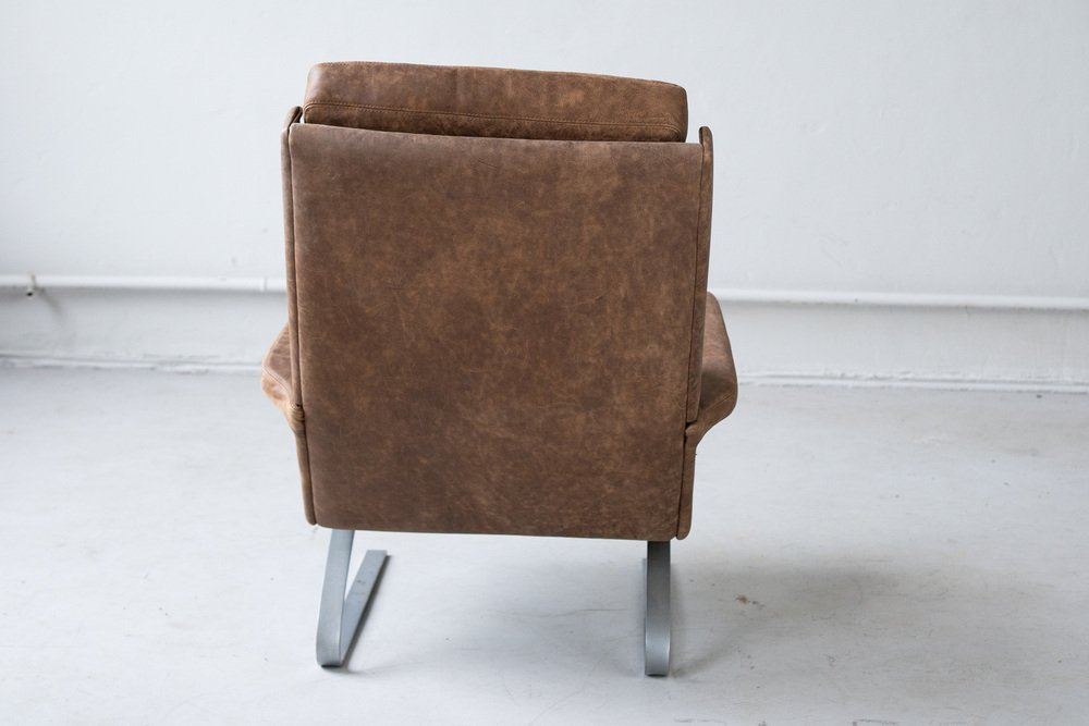 Vintage Reinhold Adolf Sessel & Hocker Leder Stahl Braun