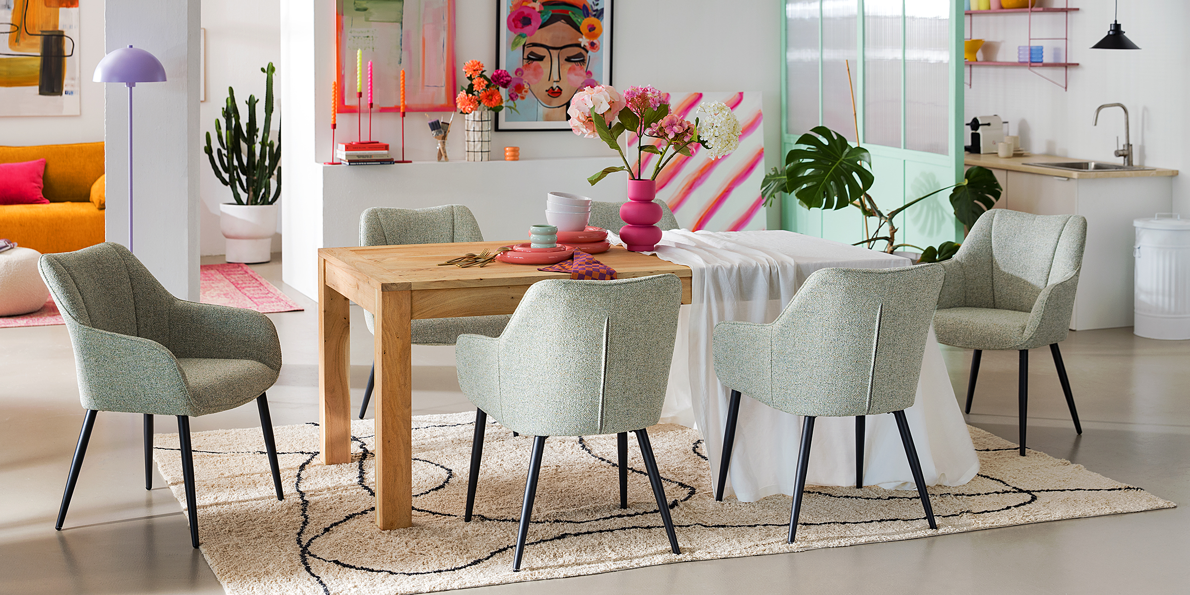 AELHA Armchair Set of 2 Green