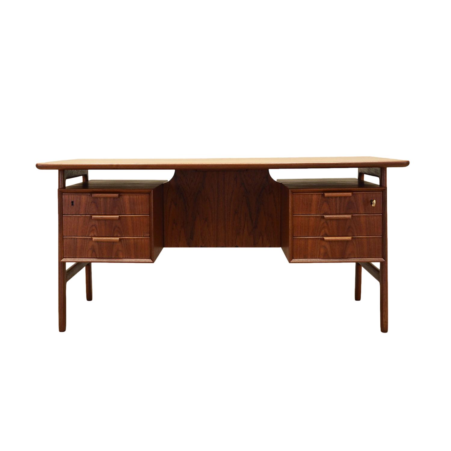 Teak desk wood veneer 1970s 