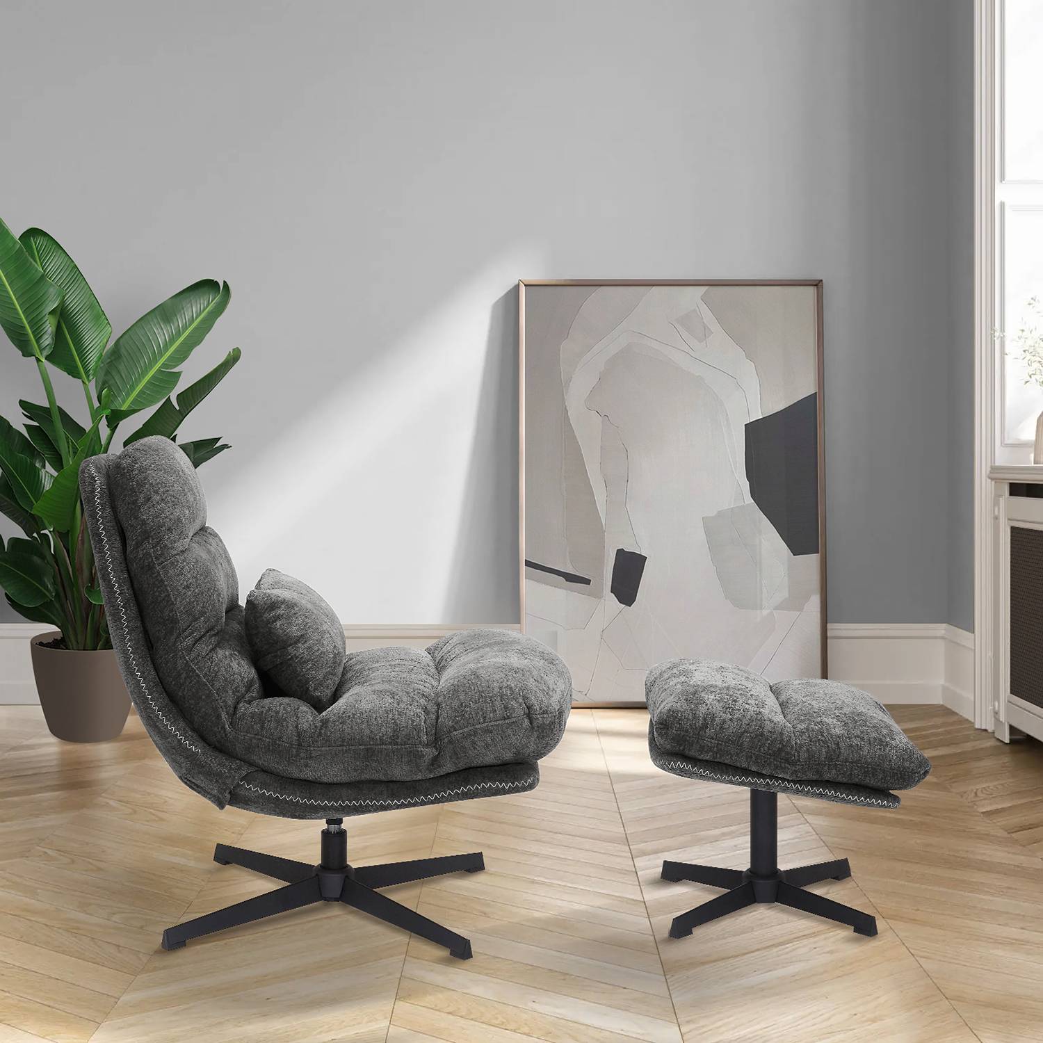 Skado Relaxsessel + Fußhocker Blaugrau