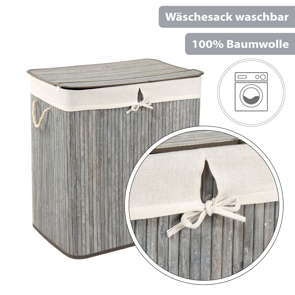 Wäschekorb mit Deckel aus Bambus Stone Grey